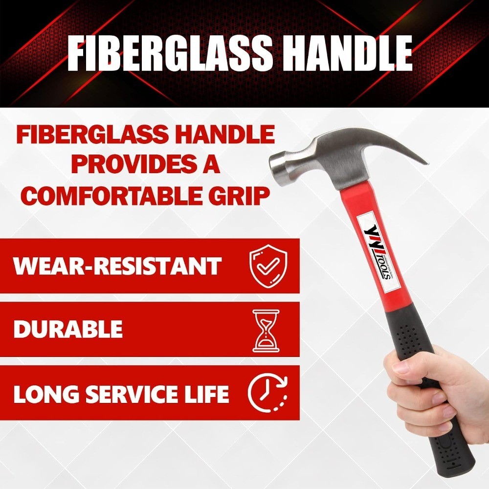 Claw Hammer With fiberglass Handle – 16-oz, Red and Black (YY-1-003)
