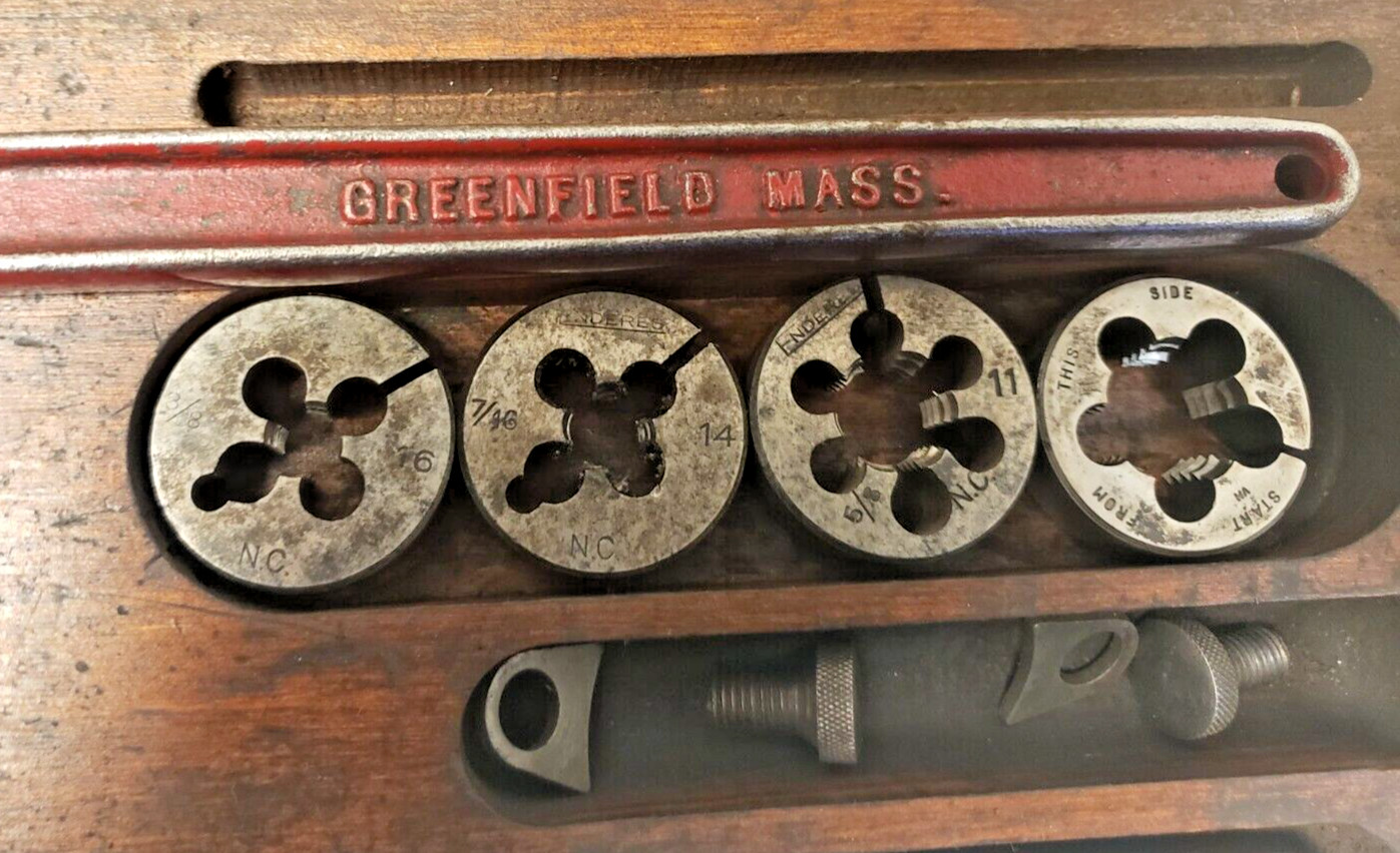 Vintage O.K. Round Die Set Greenfield Tap & Die Corp Wood Case