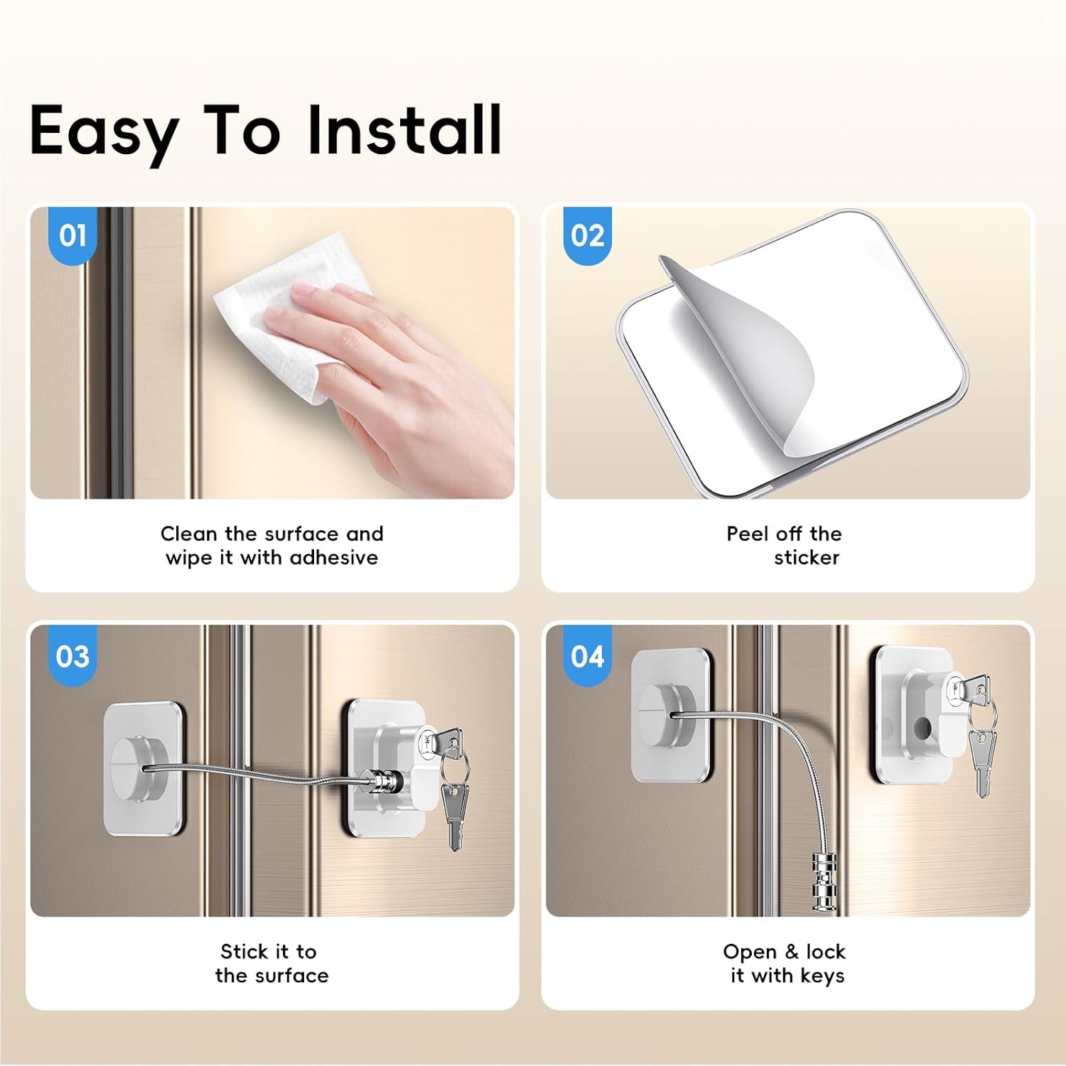2 Pack Refrigerator Door Lock, Child Proof Fridge Lock 2 pcs White