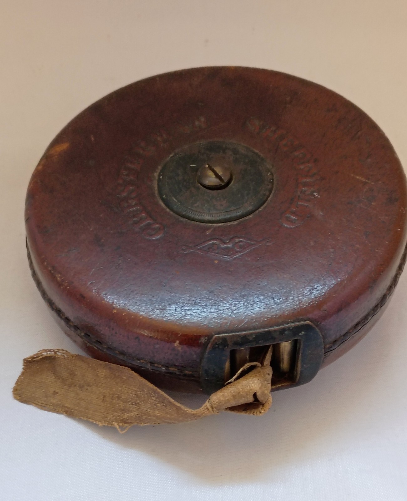 Vintage Chesterman Sheffield England Cloth Tape Measure Leather 50 ft