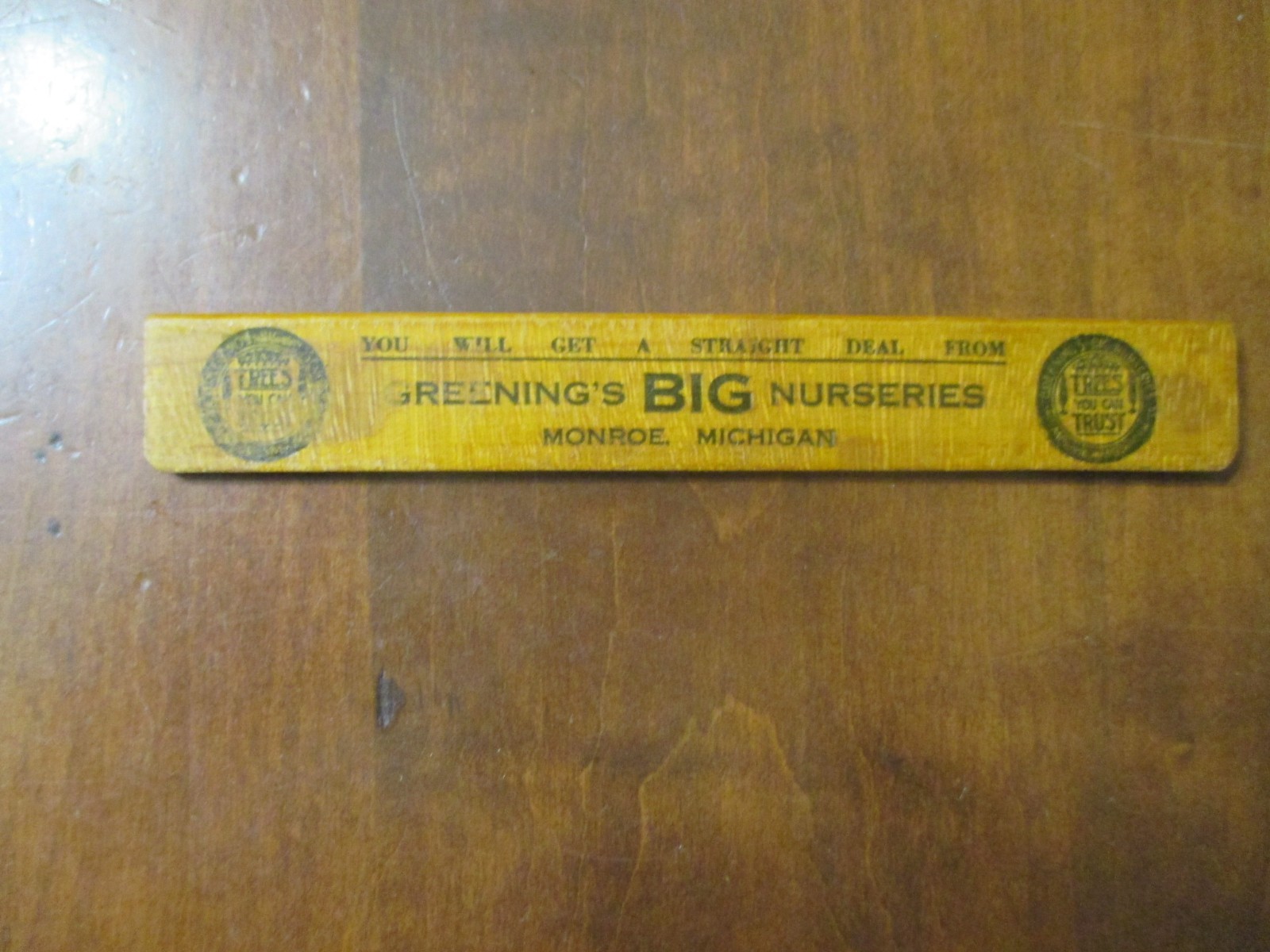 Vintage – antique 6″ wood rule – Greenings Big Nurseries, Monroe Michigan