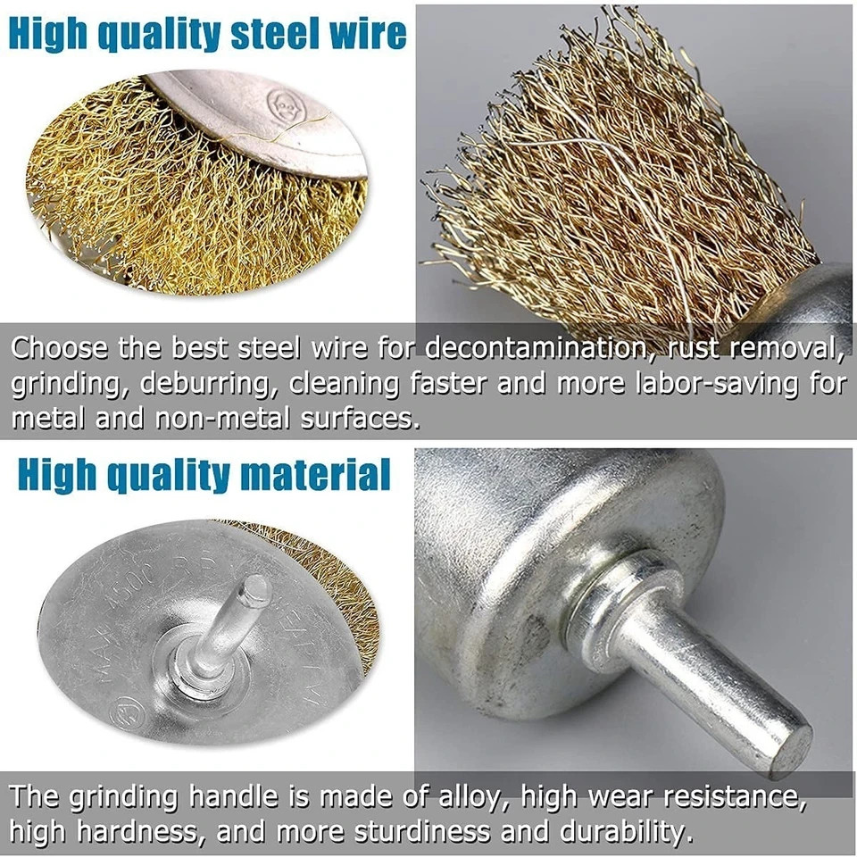 18 Pack Wire End Brush Set Wire Brush For Drill 6 Sizes 0.012″ Brass Coated Crim