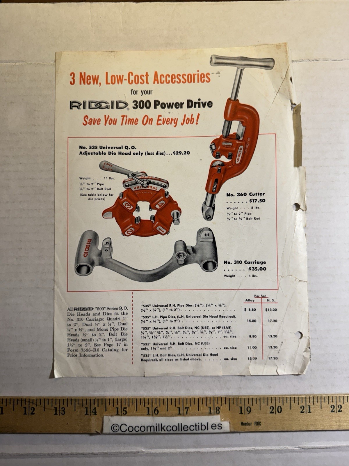 Vintage Ridge Tool Co Ridgid 300 Threading Machine No. 59-C Elyria Ohio Brochure