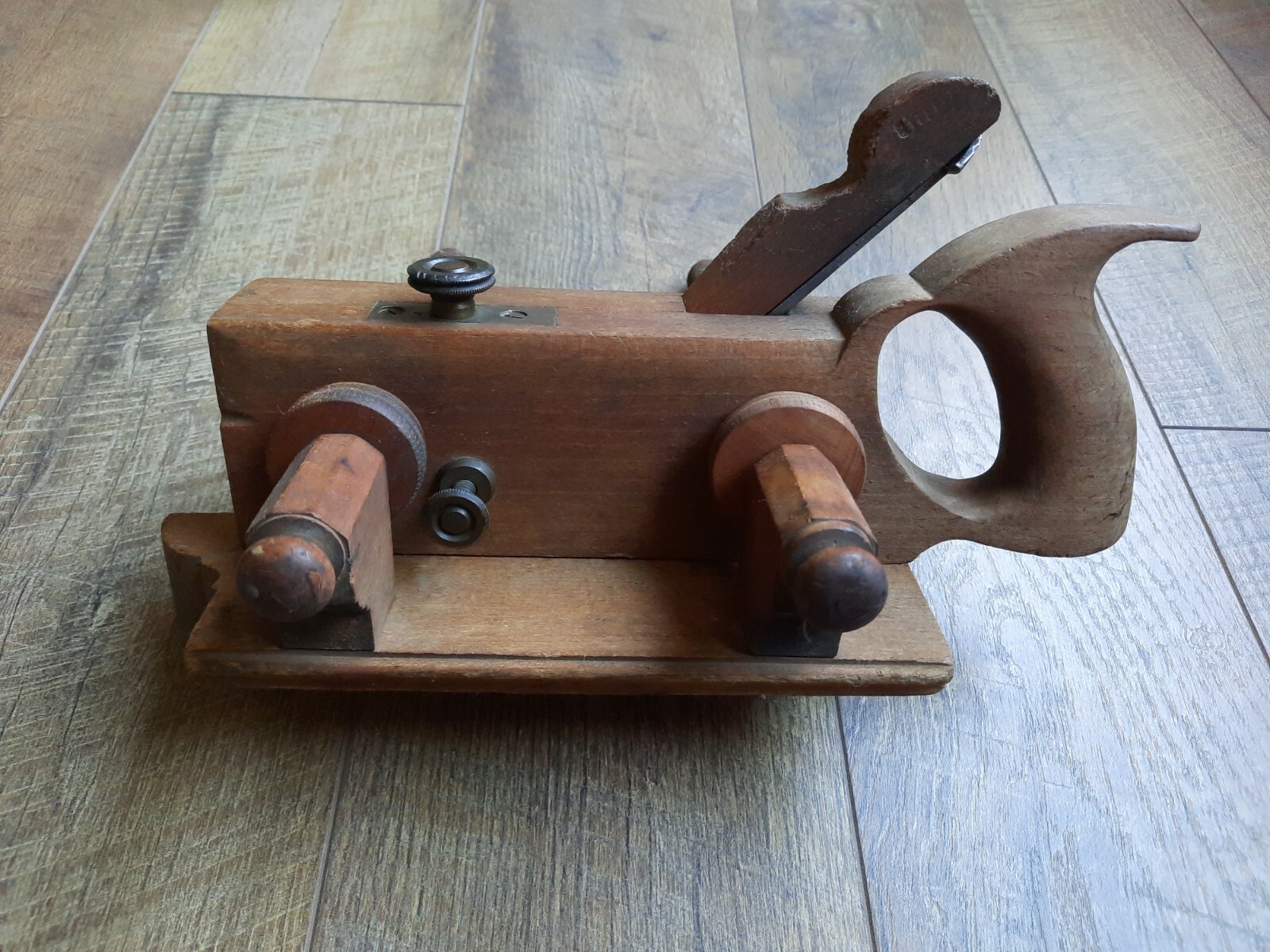 RARE Antique Owasco Tool Co. Wood & Metal Brass Plow Moulding Plane No. 128