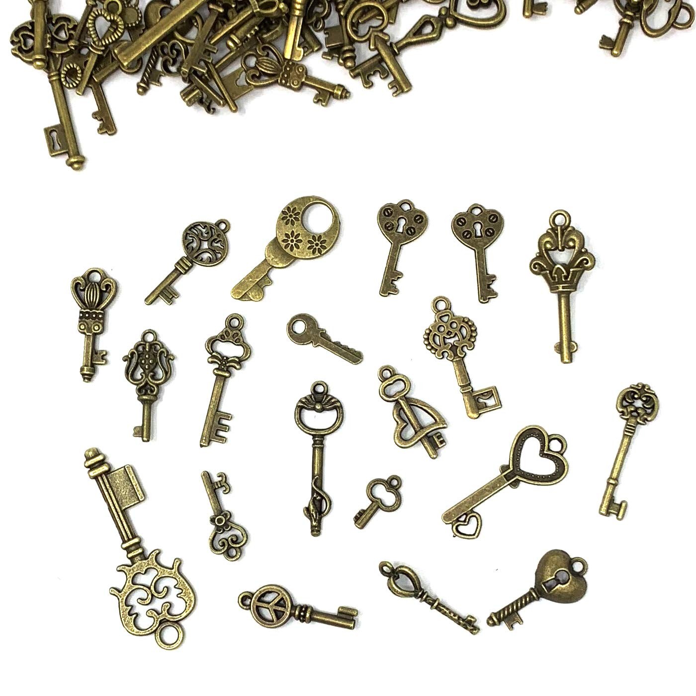 125 PCS Vintage Skeleton Key Set Charms, JIALEEY Mixed Antique Style Bronze Bras