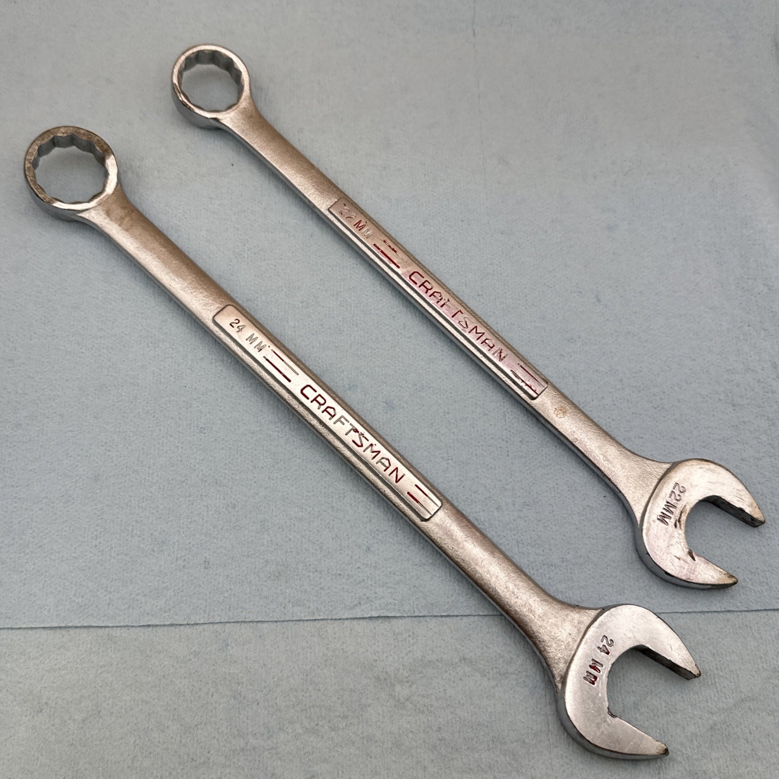 Rare Vintage Craftsman =V= Metric 22mm & 24mm Combination Wrenches 12 Point USA