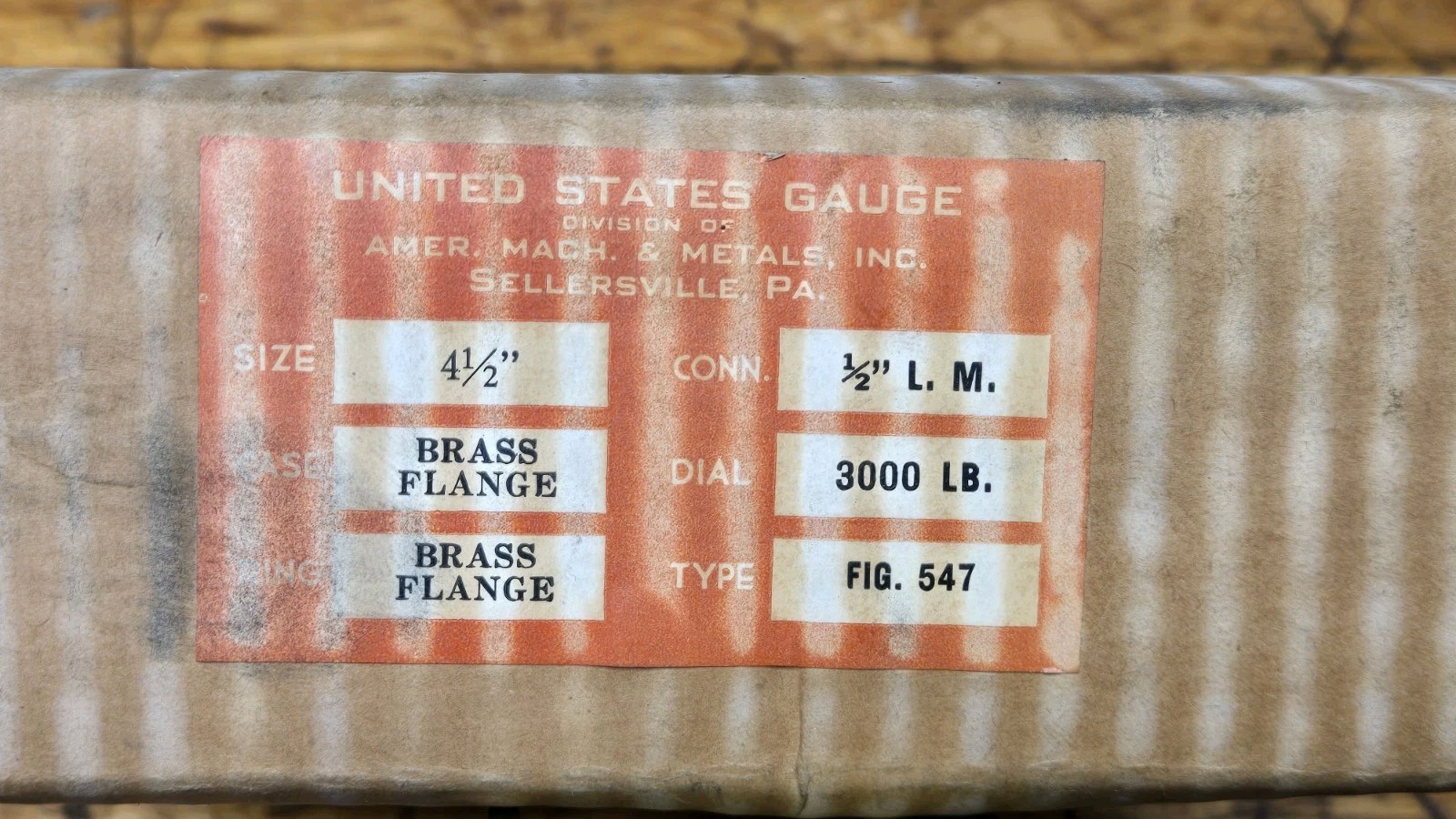 Vintage Industrial U.S. Gauge Co. 4-1/2″ Brass 3000PSI Steam Pressure Gauge NOS