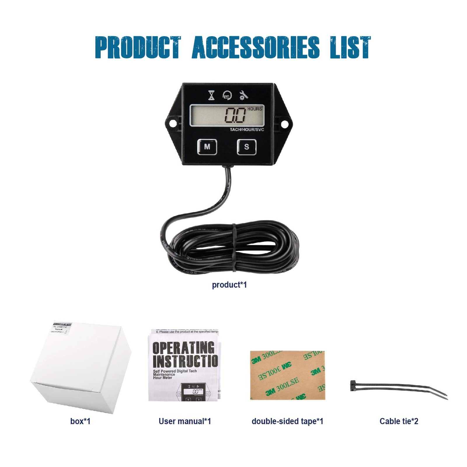 Digital Hour Meter & Tachometer for Small Engine, RPM & Accumulated Hours Dis…