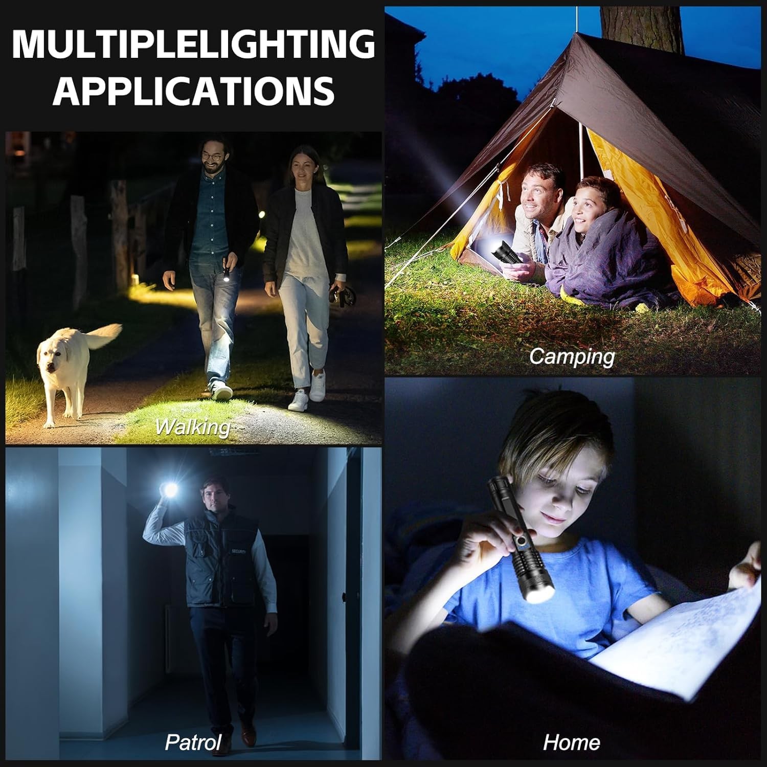 Kmivo 2-Pack Rechargeable LED Flashlight, 100,000 High Lumens L-2P, Black