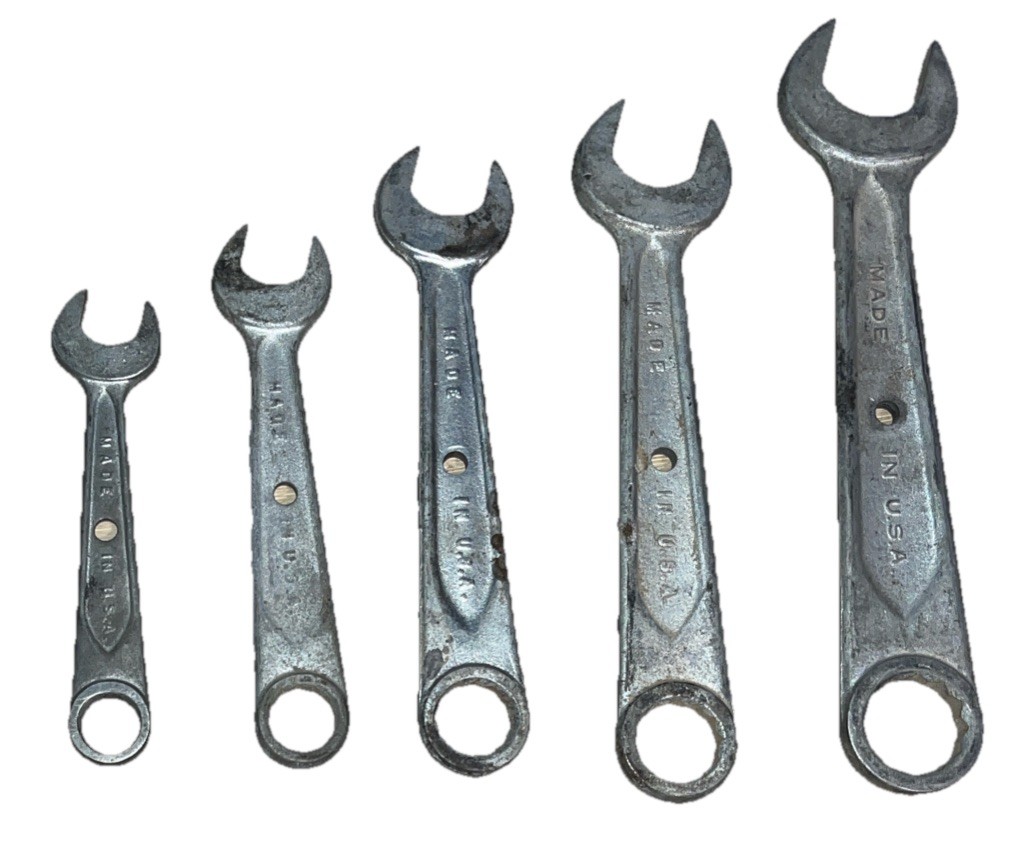 Vintage Auto Kit No. 100 SAE Combination Wrench Lot (5) Indestro Drop Forged