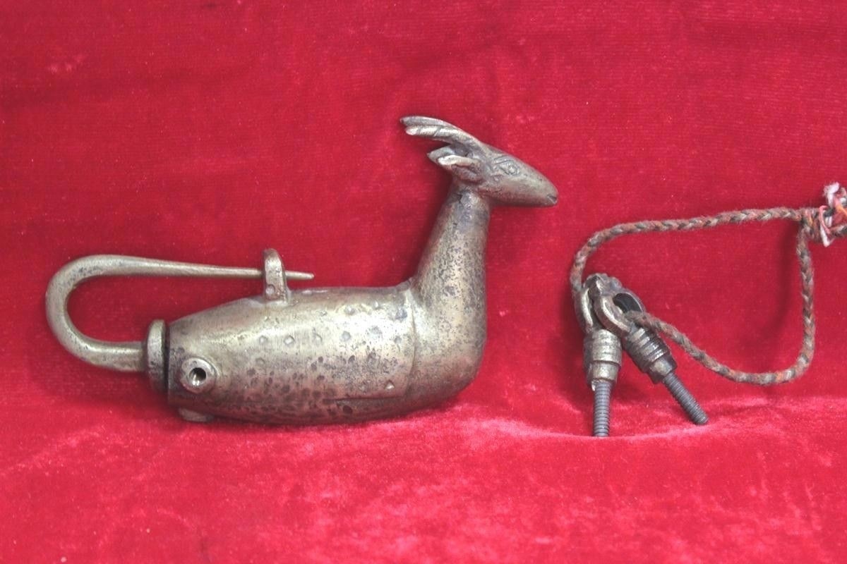 Brass Lock and 2 Key Antique New Rare Deer Shape Antique Decor