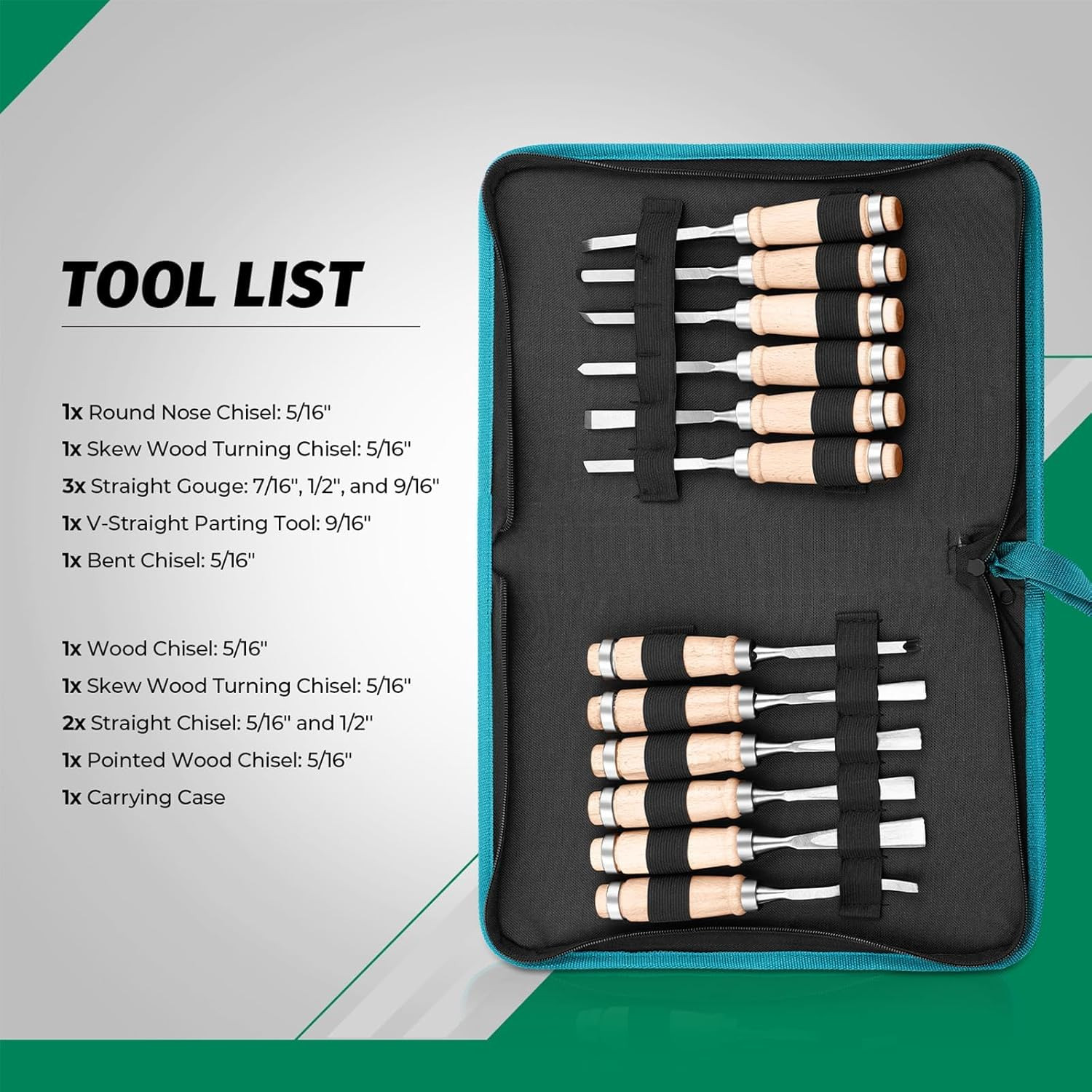 -12Pcs Wood Carving Chisel Set- Sharp Woodworking Tools with Case Storage