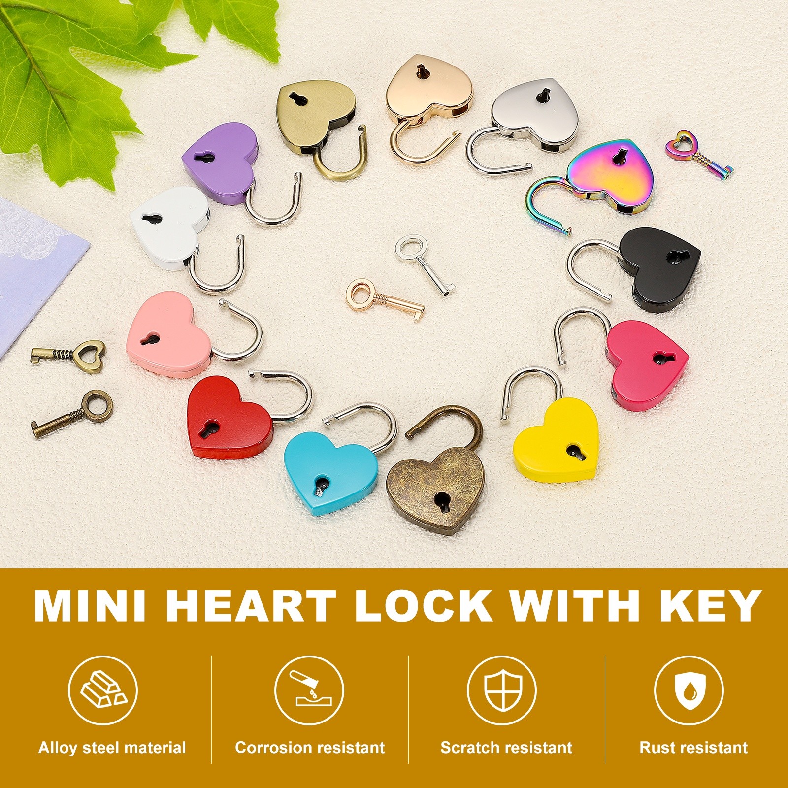 Mini Heart Lock with Key, (1.8×3.9 Inch, White) (1Pcs), Heart Shaped Padlock