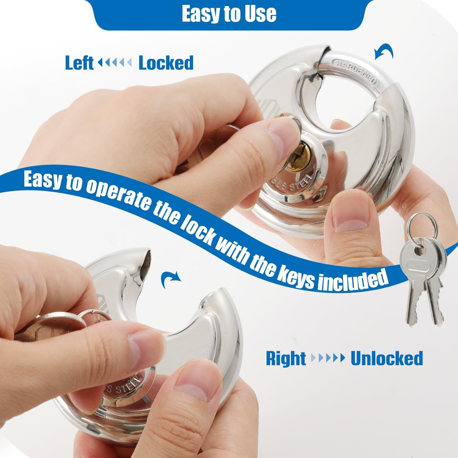 Stainless Steel Disc Padlock Keyed Alike 2 Pack Heavy Duty Waterproof Outdoor Lo