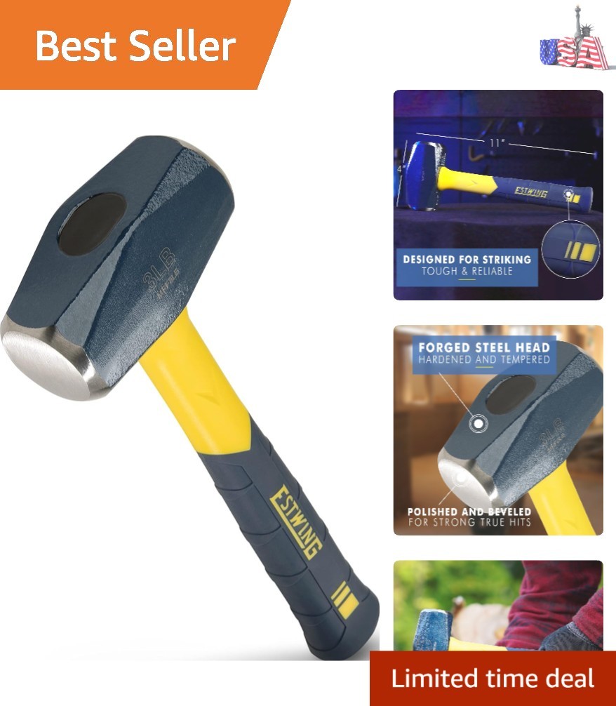 Sure Strike Drilling Hammer – 3lb Forged Steel Mini Sledge for Professionals
