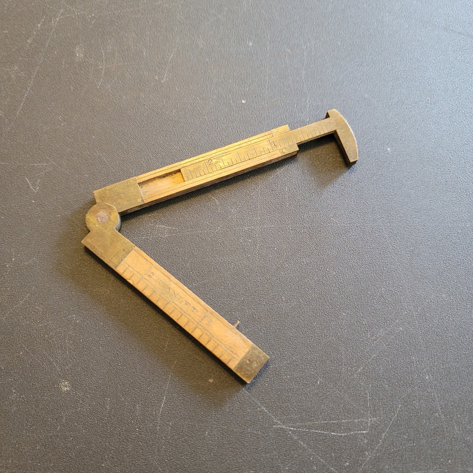 Vintage Stanley Rule No 70 Folding Wood Brass Rules and Brass Slide Caliper Set