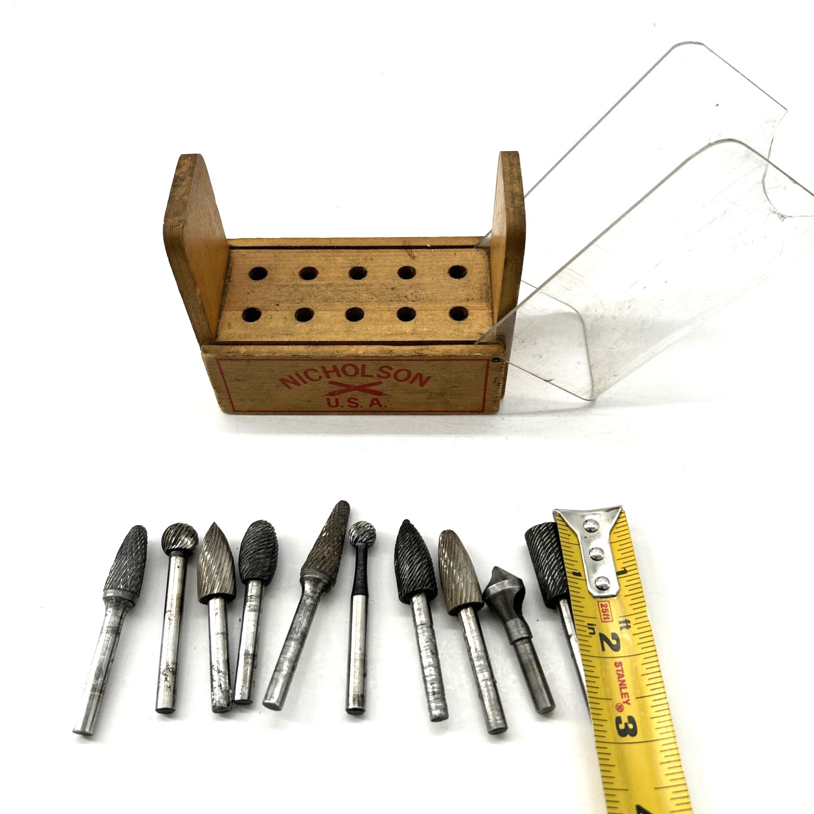 Nicholson Rotakit Rotary Carbide File Burr Bit Set Original Wood Box Made in USA