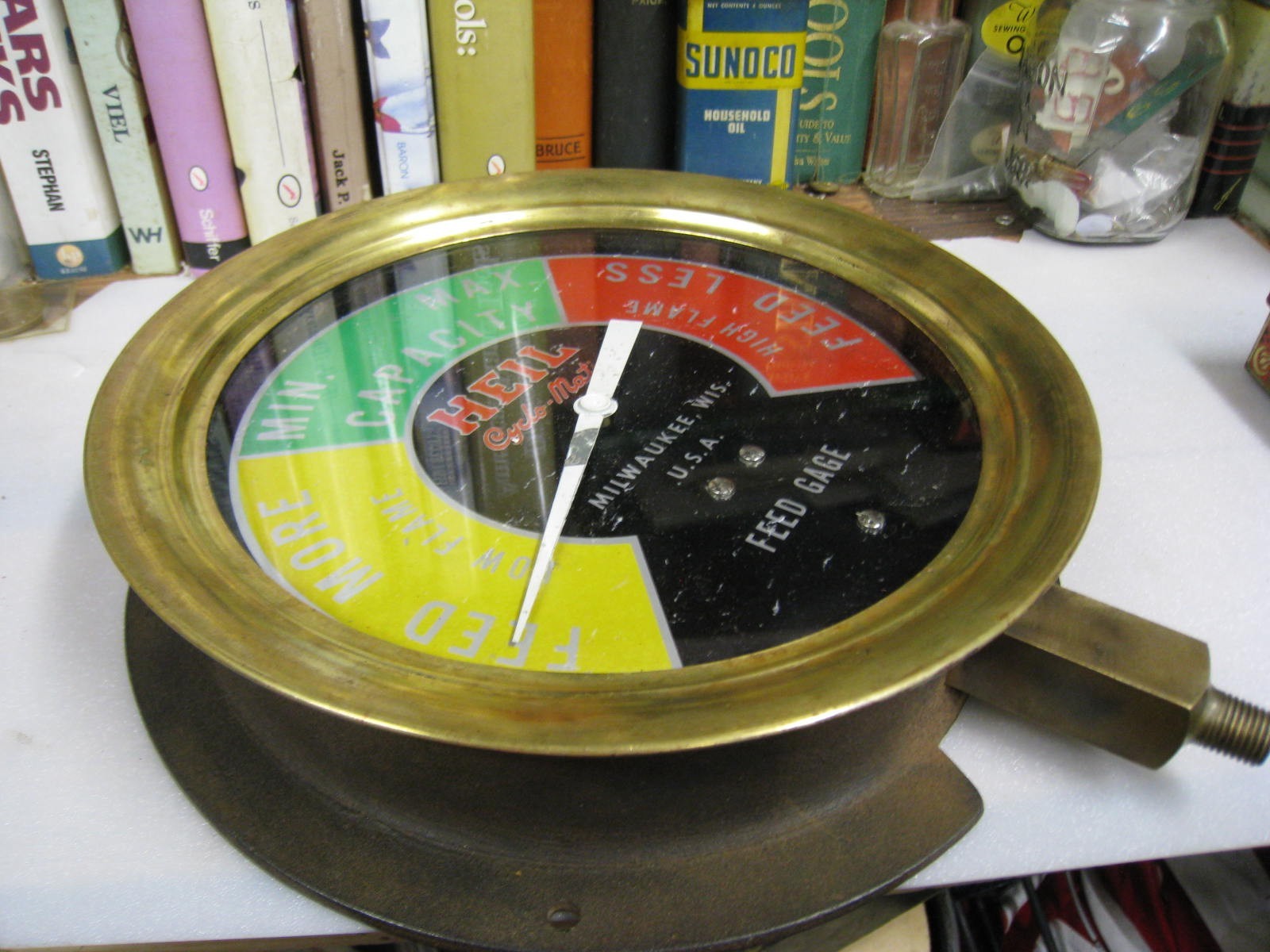 1949 HEIL CYCLE-MATIC MOBILE DEHYDRATOR Vintage Large 9. 5” Brass PRESURE GAUGE