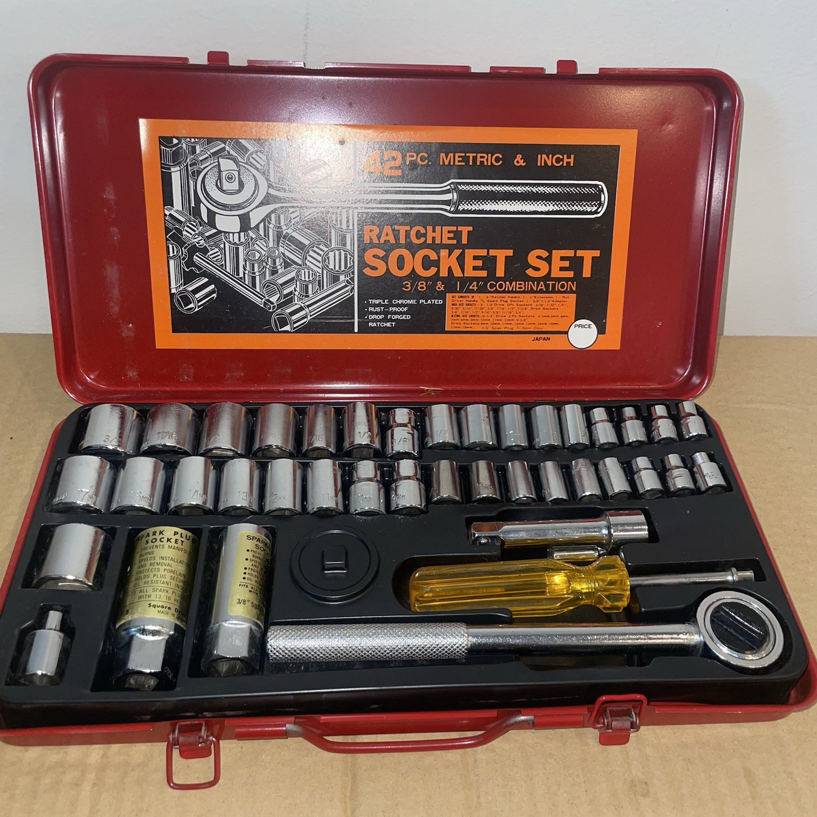 Vintage 42 Piece Japan Ratchet Socket Set 3/8 & 1/4 Combination Sockets