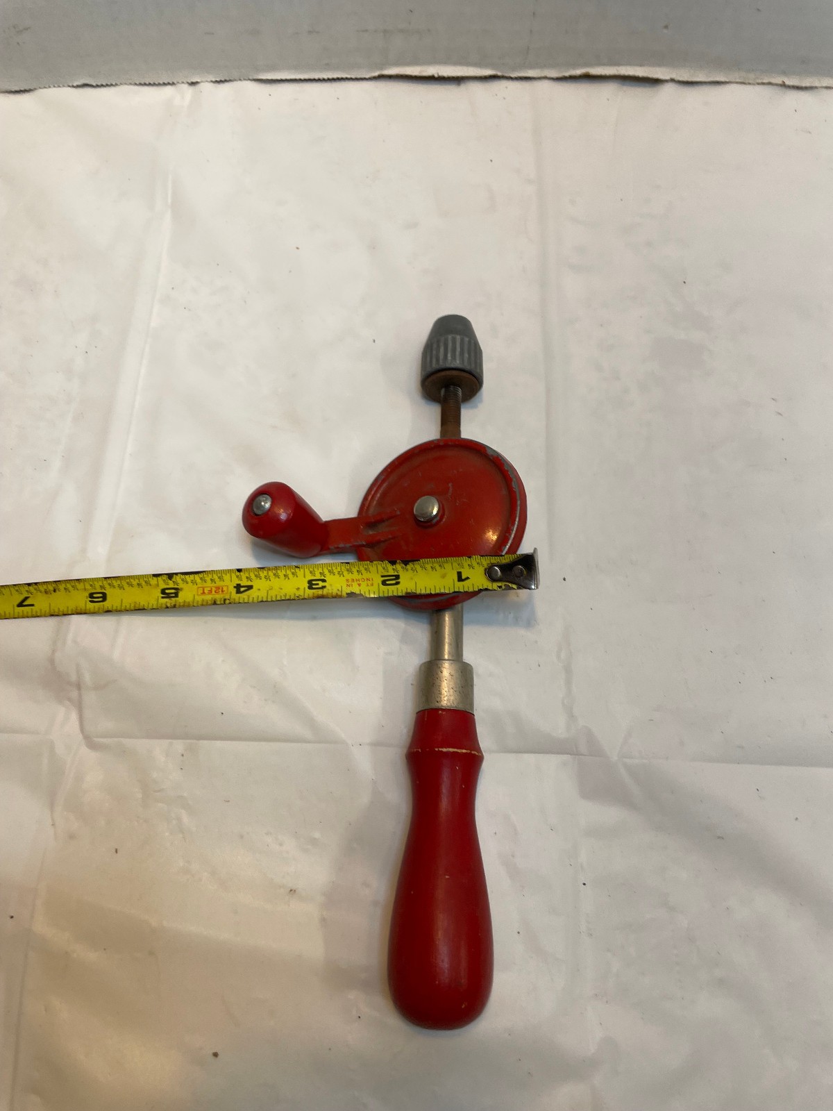 Vintage Antique Hand Drill Wood Handle 9.5″ Tool