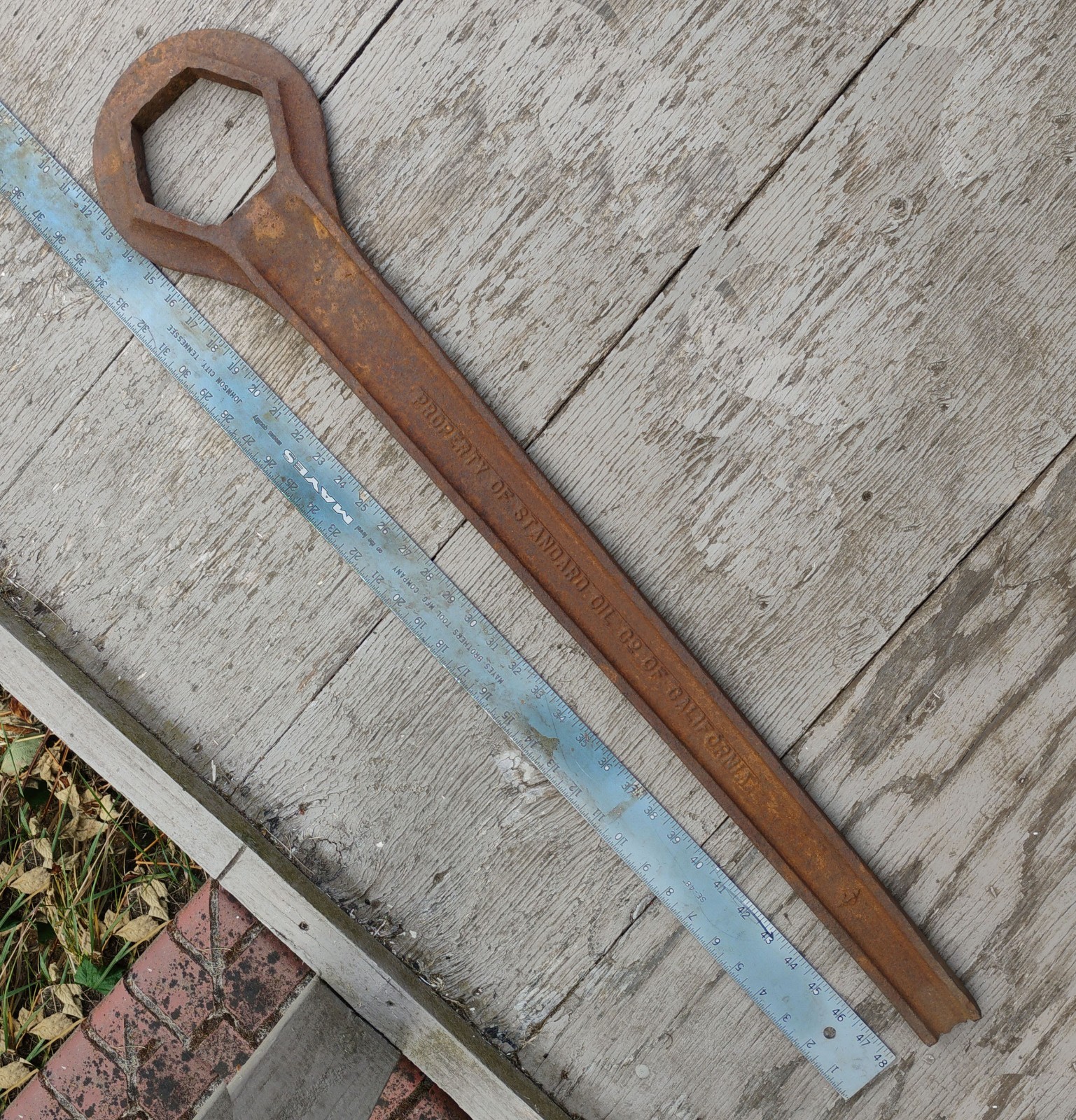 HUGE Antique Standard Oil Co. California Cast Iron Wrench • Industrial Tool