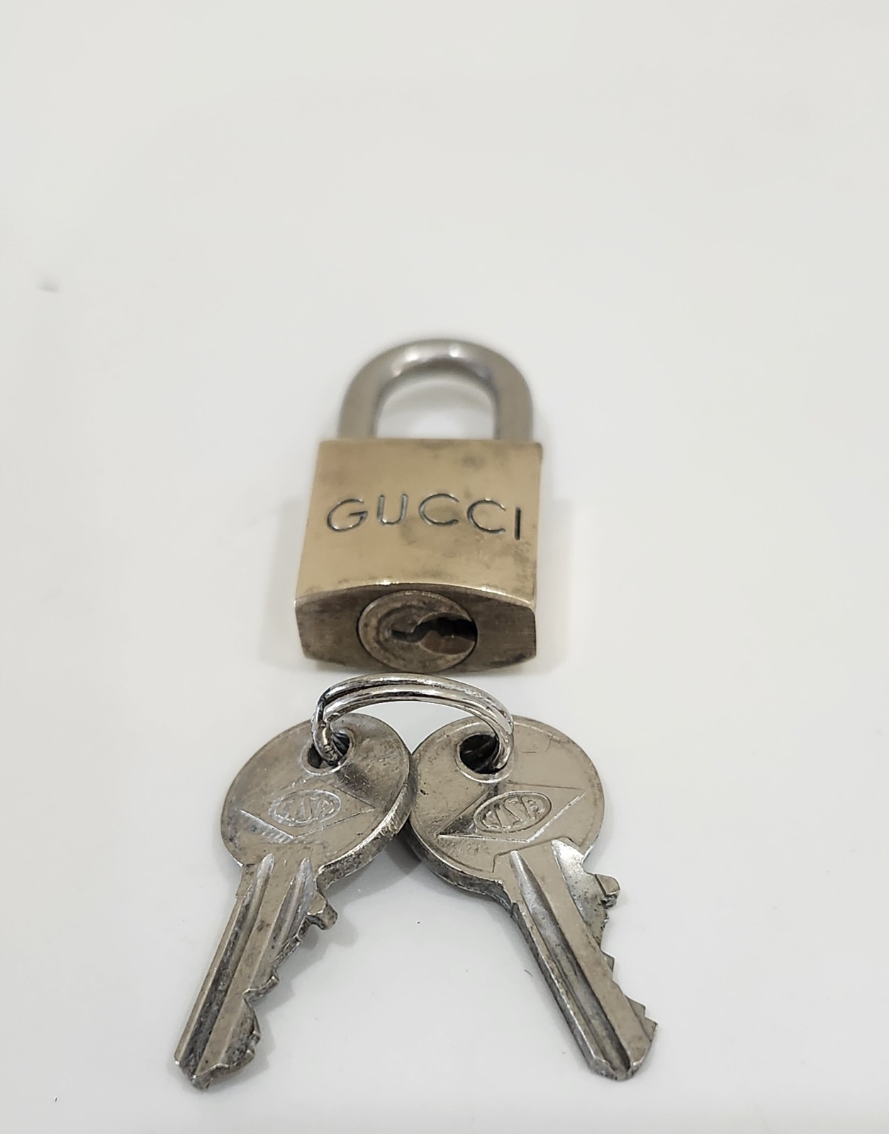 Gucci Brass Logo Padlock, Two Keys & Leather Pouch Vintage Travel Accessory