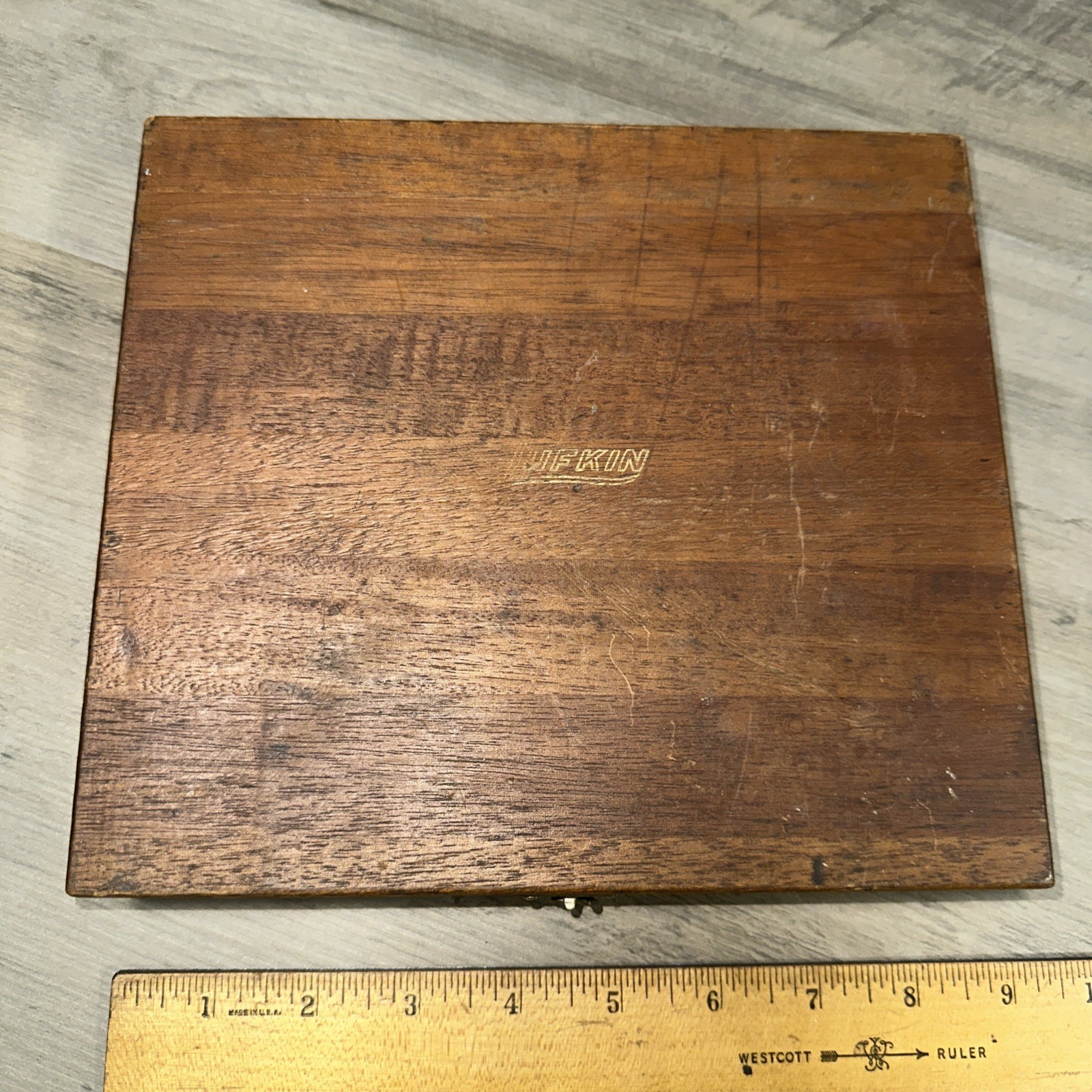 Vintage Empty Wood Lufkin Box Tool Storage 9 X 8 X 1.5” Approx.