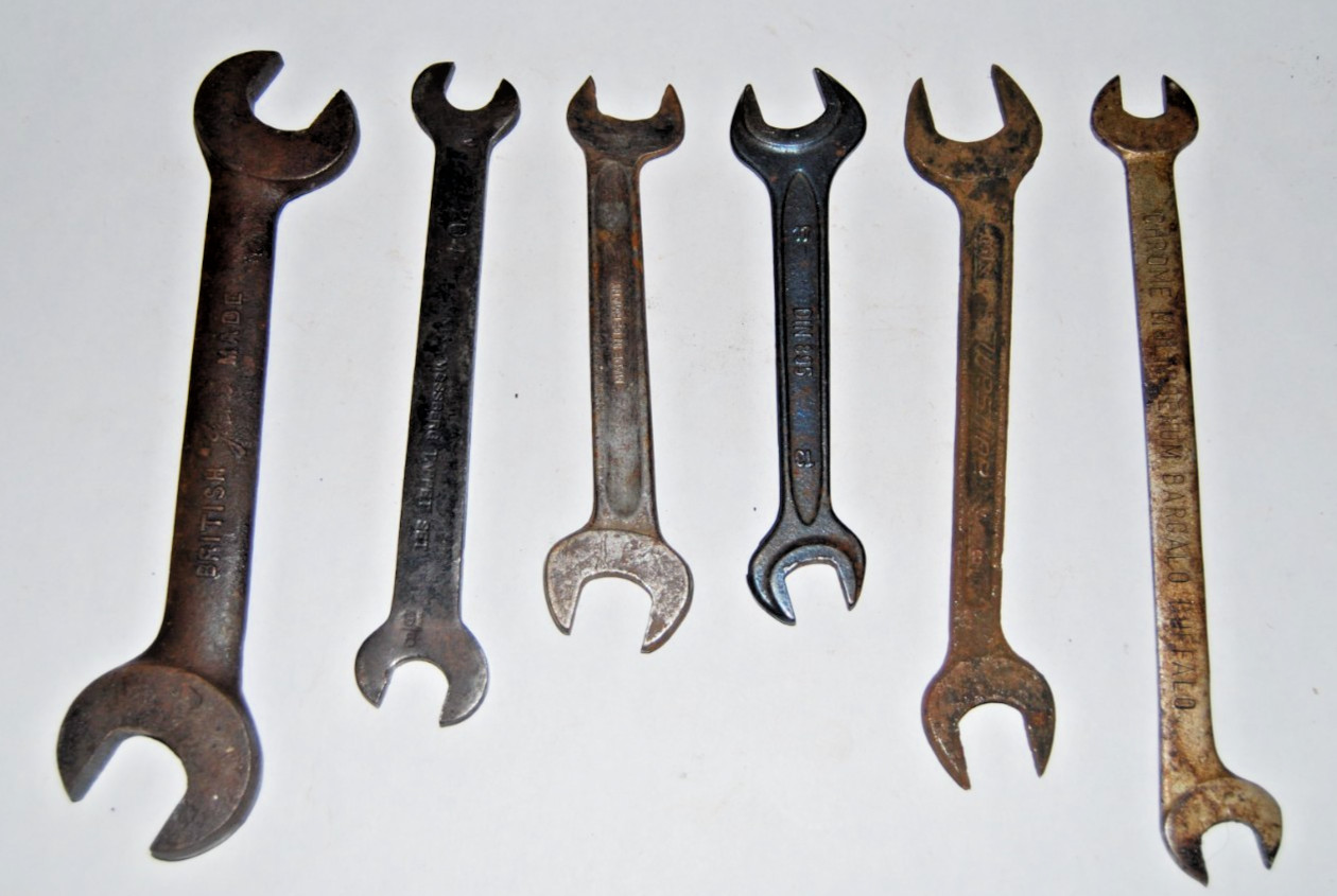 Vtg Wrench Lot 6pc Jenbro British, WGB DIN 895 German, Mossberg 204, Barcaloy US