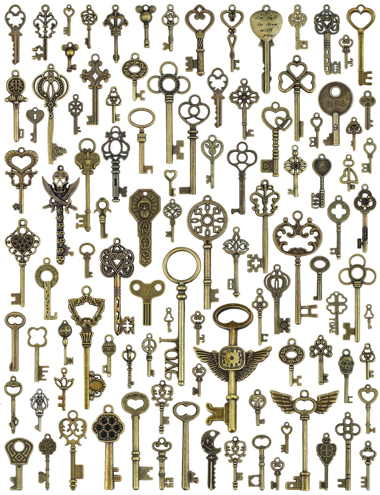 Vintage Skeleton Keys 100PCS Antique Bronze Bulk Old Style Craft Decor Set USNew