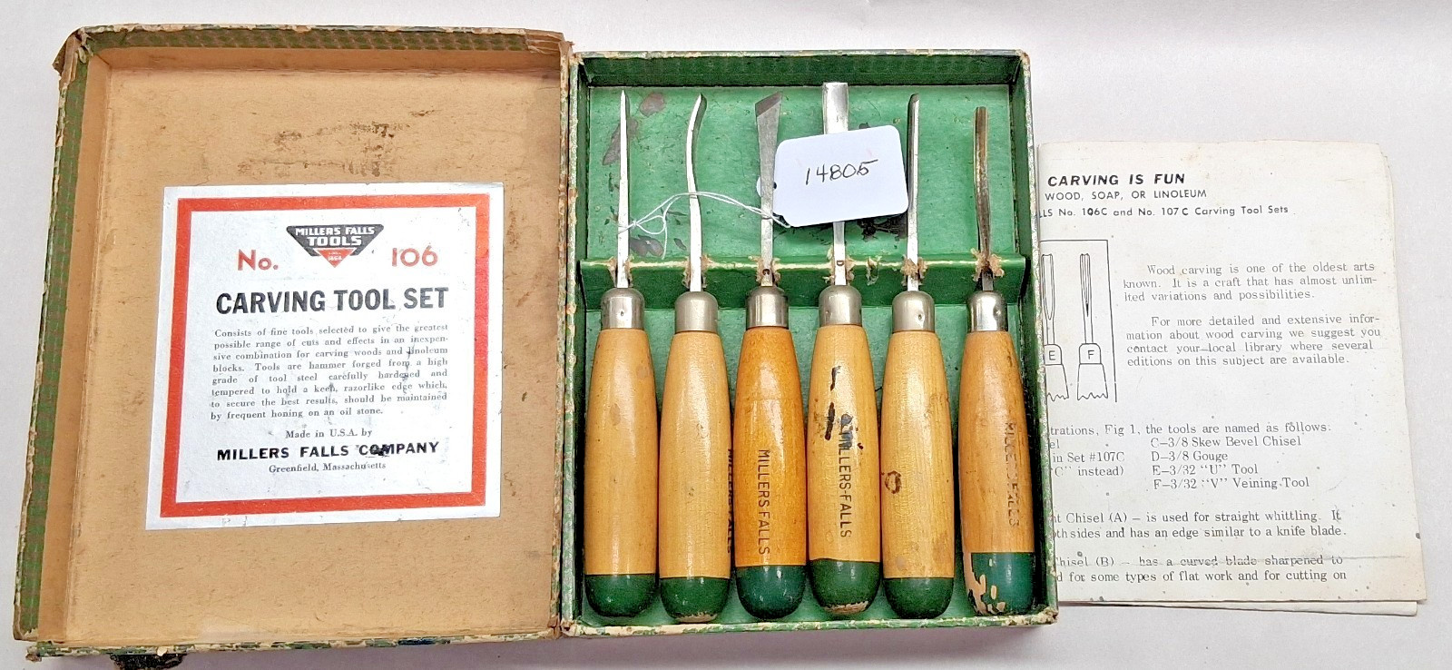 Millers-Falls No. 106 Vintage Woodworkers 6 Piece Wood Carving Set, USA