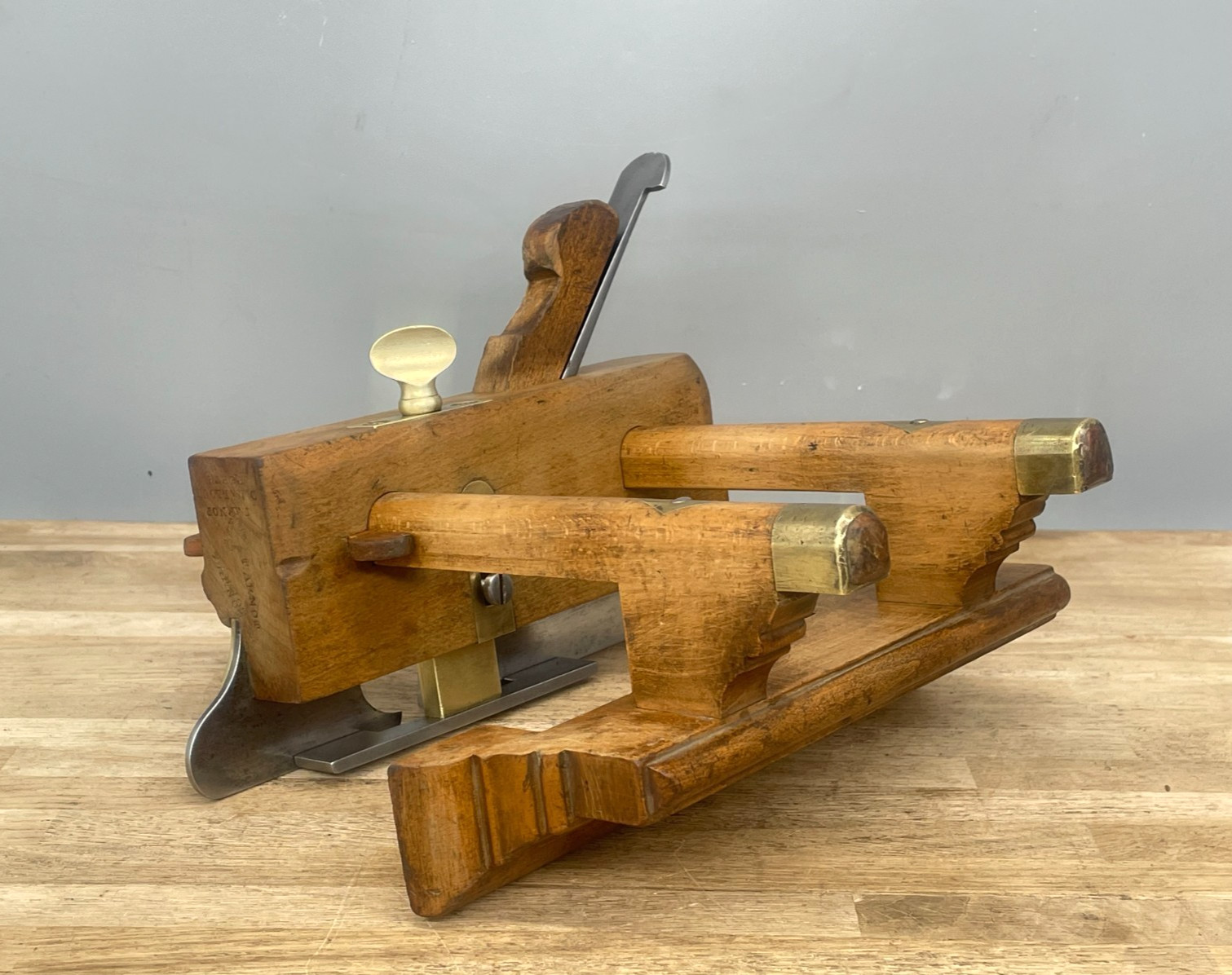 Vintage Malloch Wood & Brass Sash Fillister Plane Plough Plane Tool