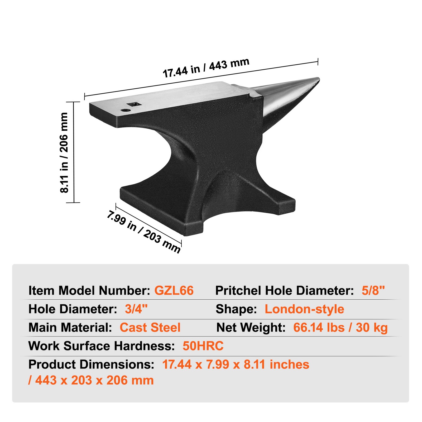UimosoSingle Horn Anvil Cast Steel Anvil 66 lbs Blacksmith for Forging Metalwork