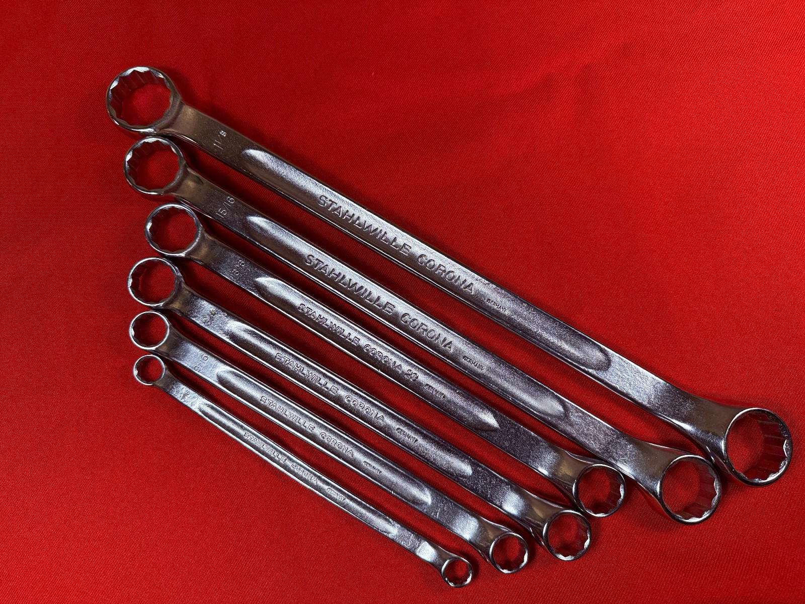 NOS 6 pc Vintage Stahlwille SAE Box End Wrench Set 23 Corona Series 3/8 – 1-1/8″