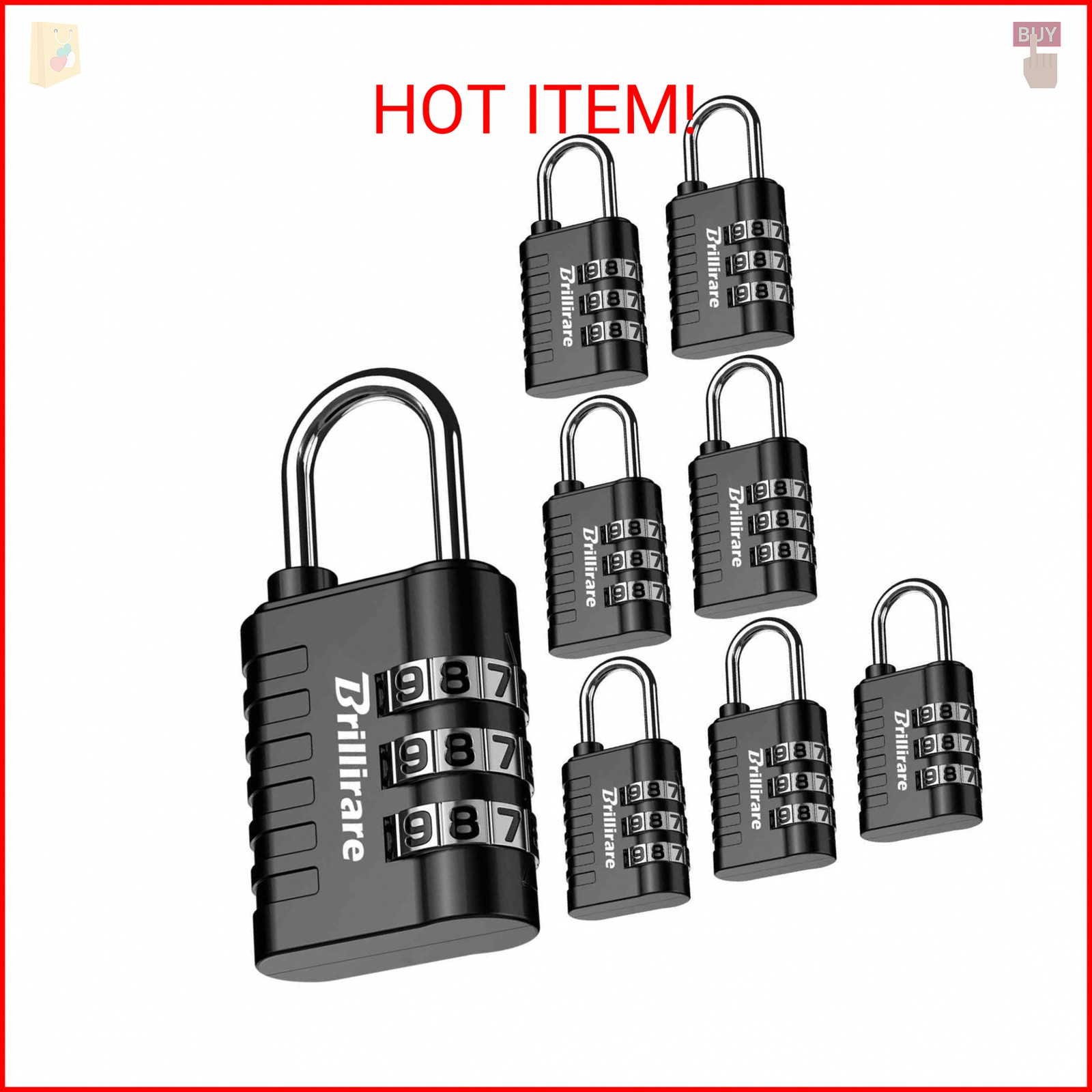 Brillirare 8 Pack Combination Lock, 3-Digit Waterproof Keyless Padlock, Zinc All