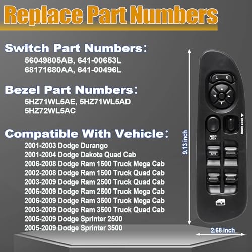 56049805AB Master Power Window Switch and Bezel, Window Switch Driver Side