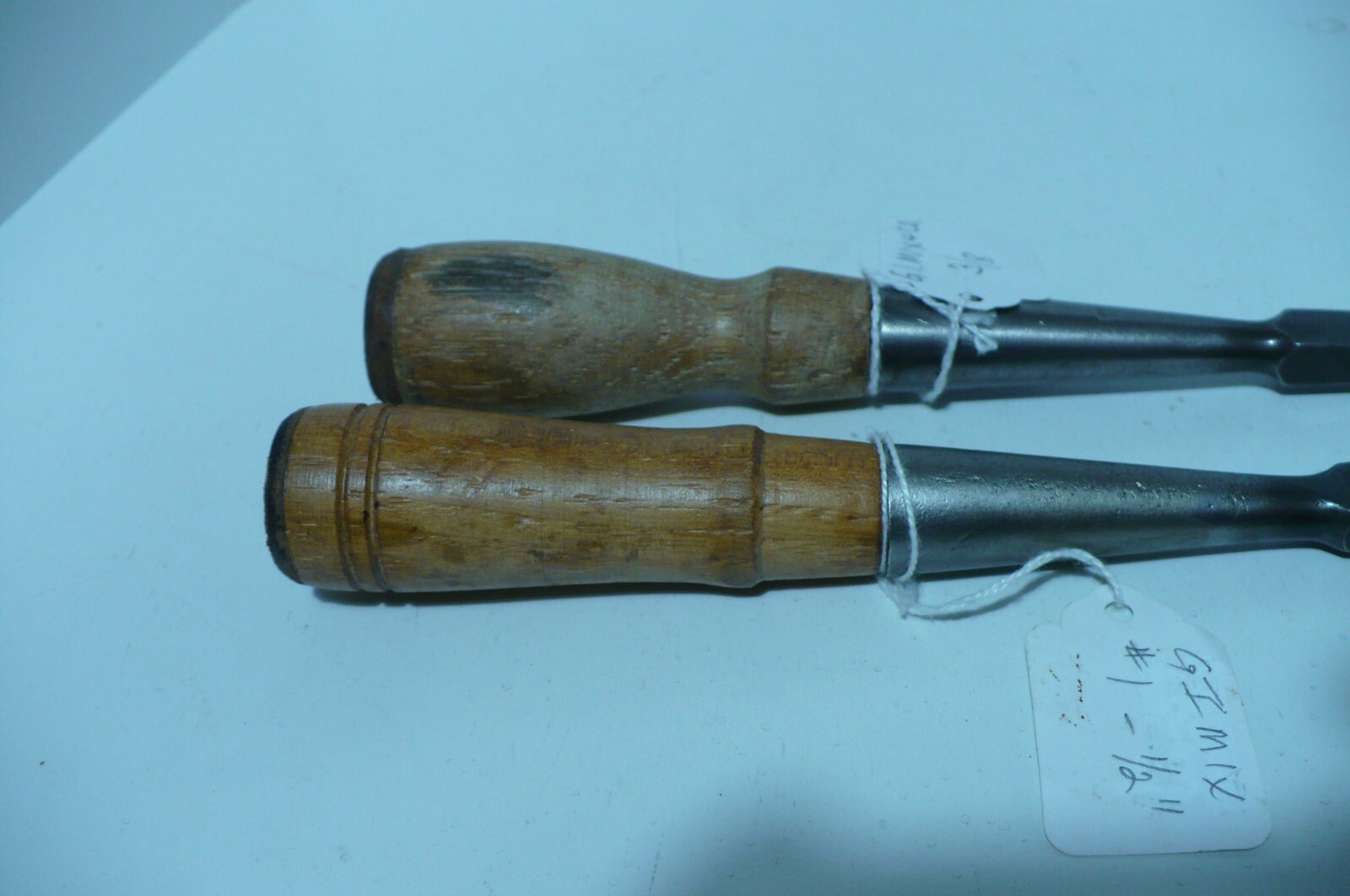 Pair Antique G. I. Mix & Co. Woodworking Socket Chisels 3/8″ & 1/2″ EUC