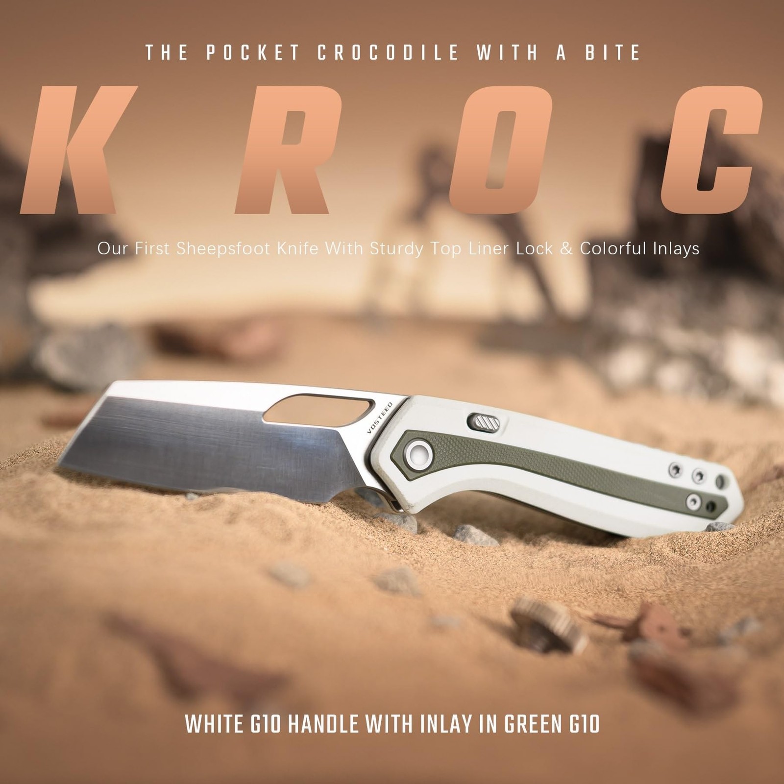 Vosteed Kroc EDC Pocket Knife – 2.99″ 14C28N Satin Blade, Sheepsfoot – Top Li…