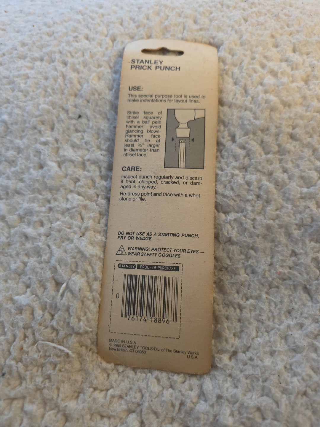 VINTAGE STANLEY 18-896 1/8″ 3mm PRICK PUNCH , USA , NOS. , 1985