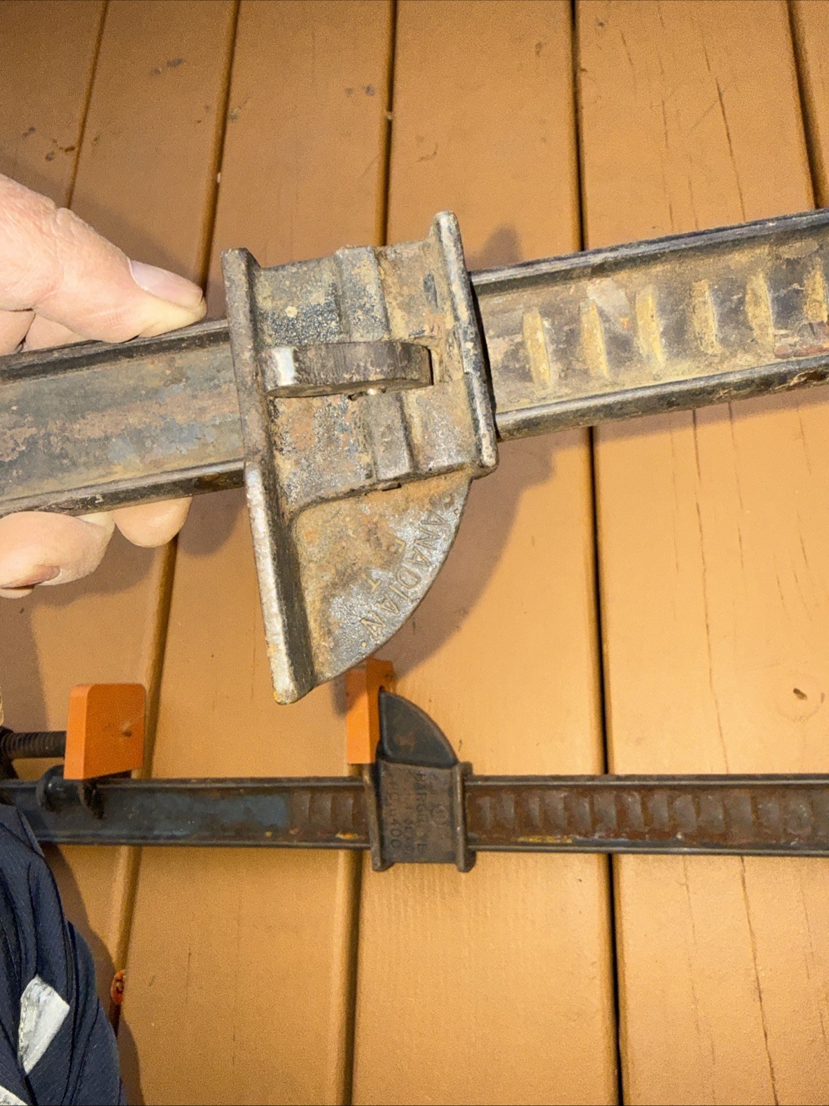 2 Antique cast iron 67” bar clamps woodworking glue up tool