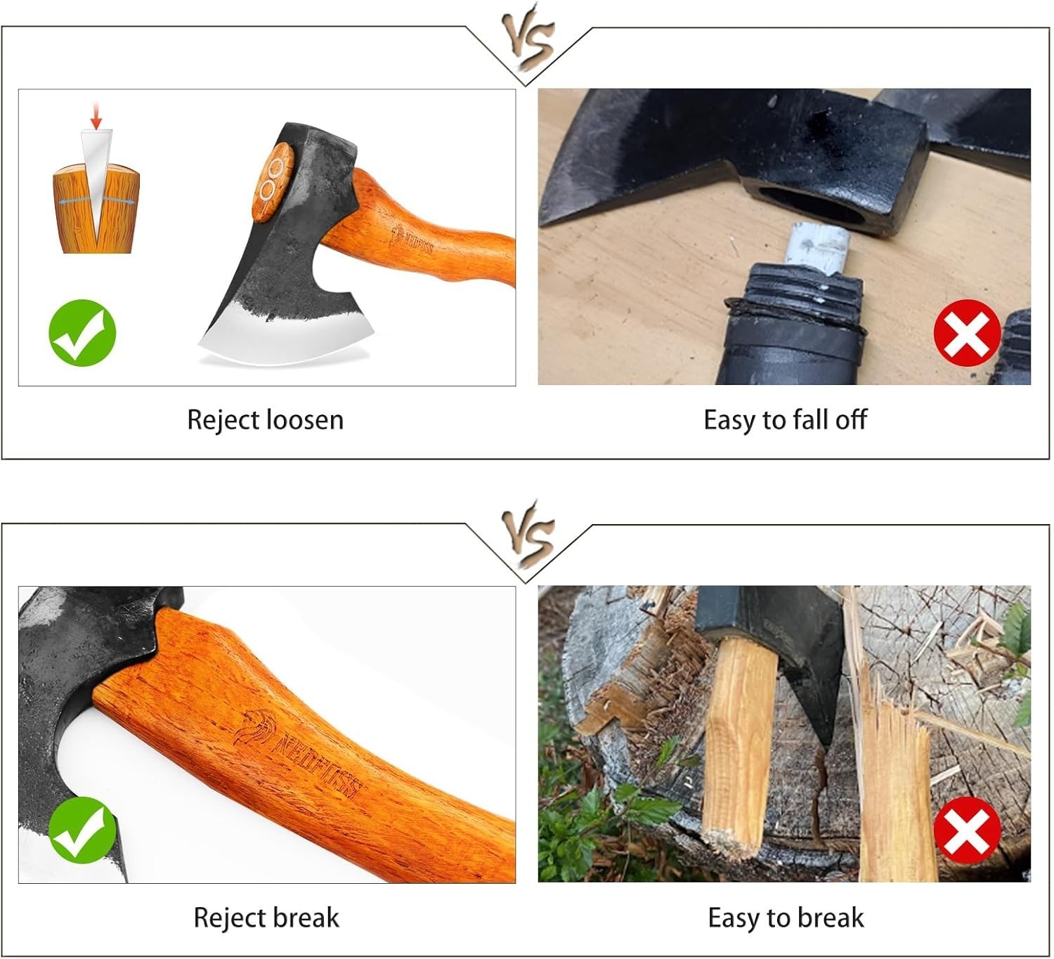 Mammoth Viking-Style Camping Axe – Compact Hand-Forged Tool for Wood Chopping