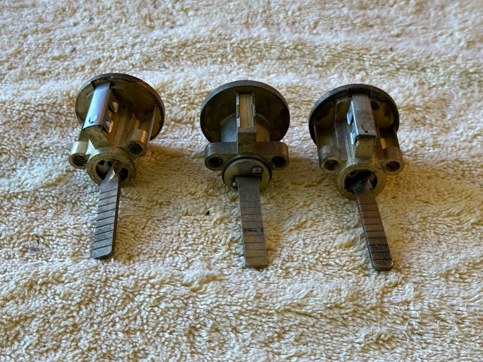 Lot of 3 Reclaimed ilco Brass Deadbolt Cylinder Cores w/ Tail Piece No Key VTG