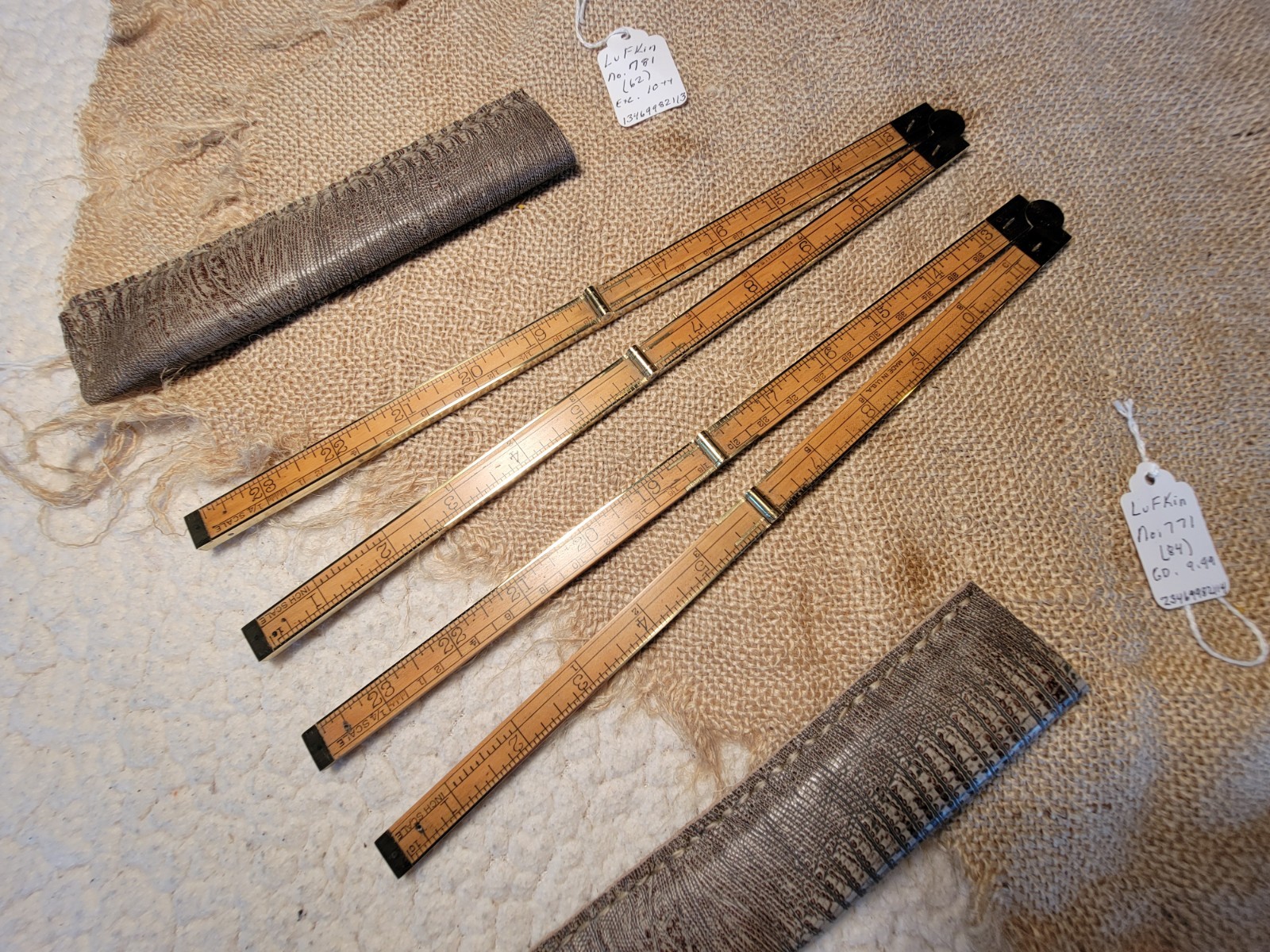 2 Vintage Antique LUFKIN 771 & 781 Rule 24″ Boxwood Folding Ruler Pair
