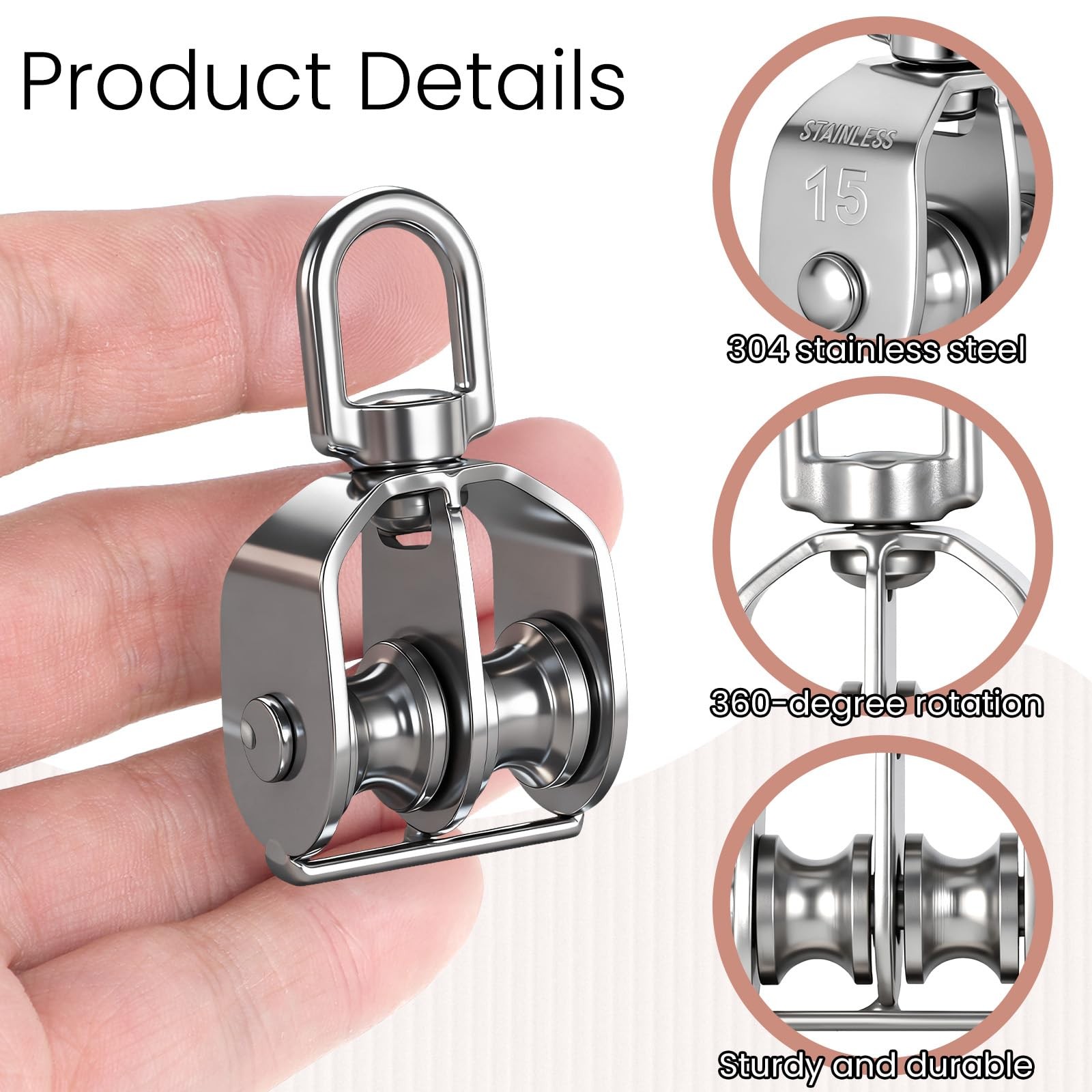 2 Pack M15 Double Sheave Pulley Block, 304 Stainless Steel Lifting Crane…