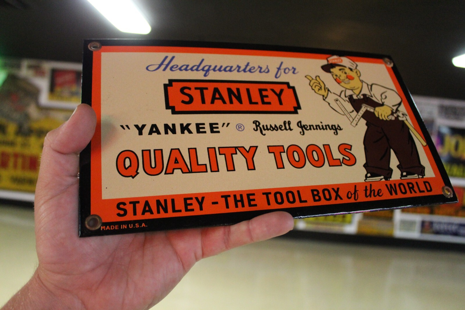 RARE STANLEY QUALITY TOOLS DEALER PORCELAIN METAL SIGN HARDWARE STORE GAS OIL