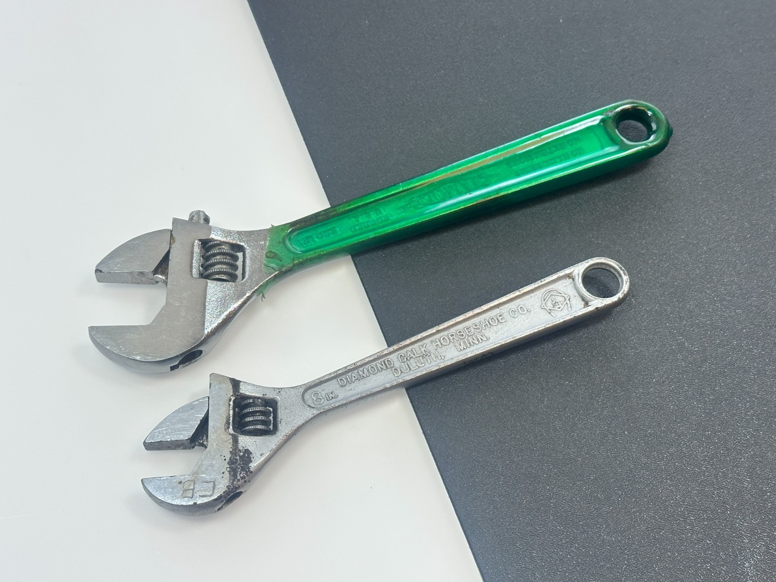 🇺🇸 Diamond USA 8″ Regular & 10″ Green Rubber Handle Adjustable Wrench Pair Lot