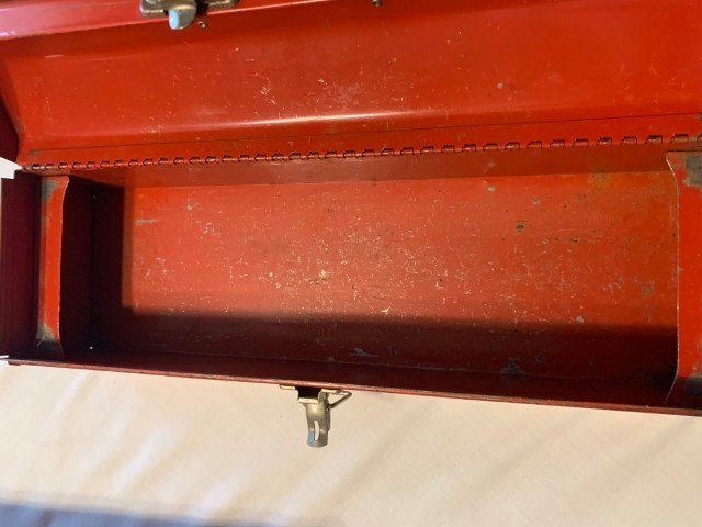 Vintage NAPA New Britain Metal Tombstone Style Tool Box with Socket Tray 6x6x20
