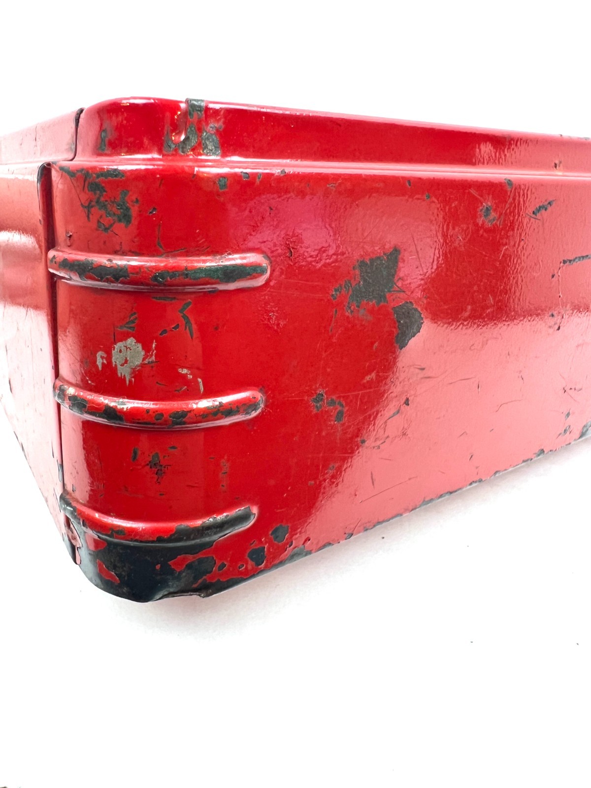 Vtg 1940s Red Metal Tool box Little Pal Handy Kit Art Deco Tool Box Salvage