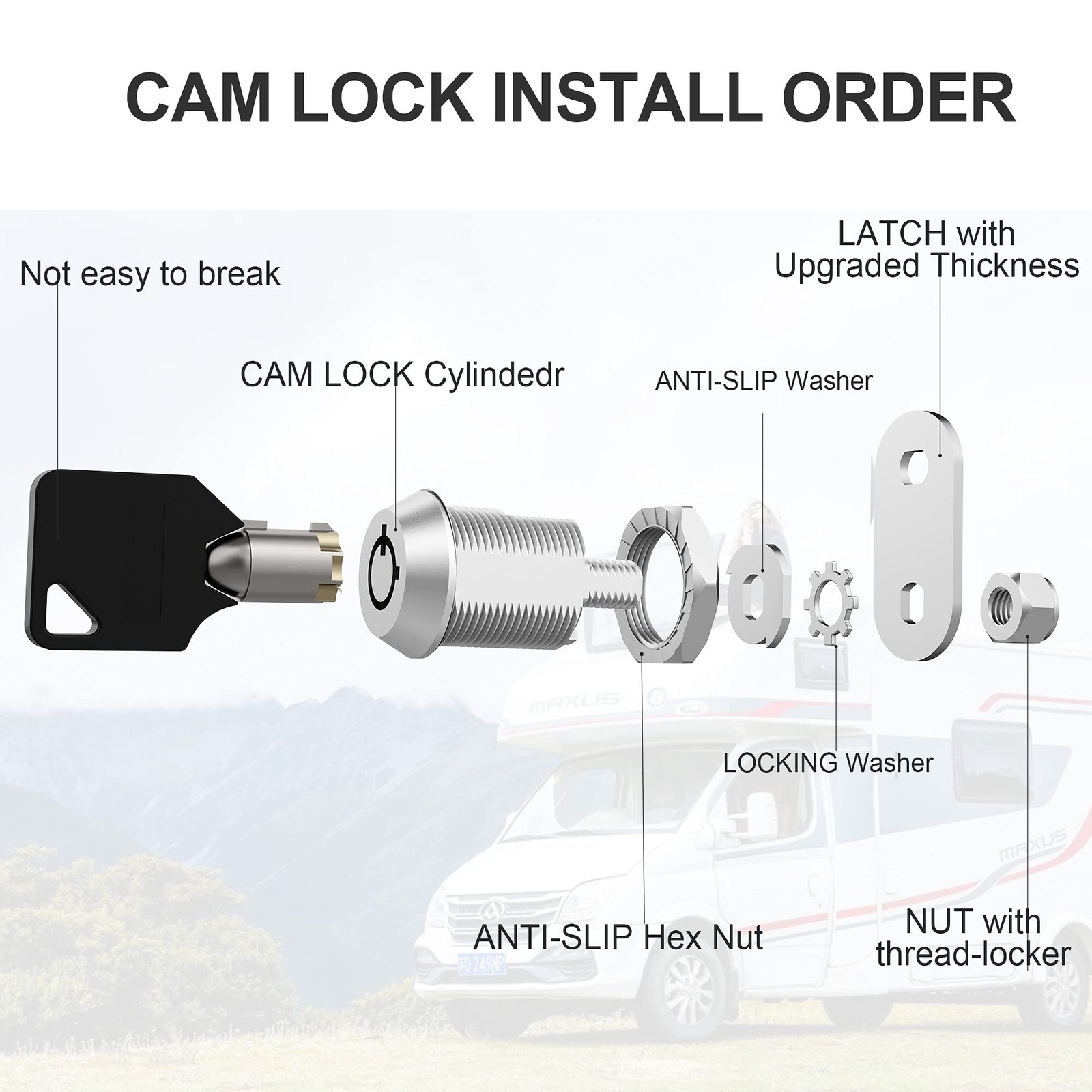 3 PCS 7/8 Inch Tubular RV Cam Cabinet Locks Keys For Storage Doors Tool Box