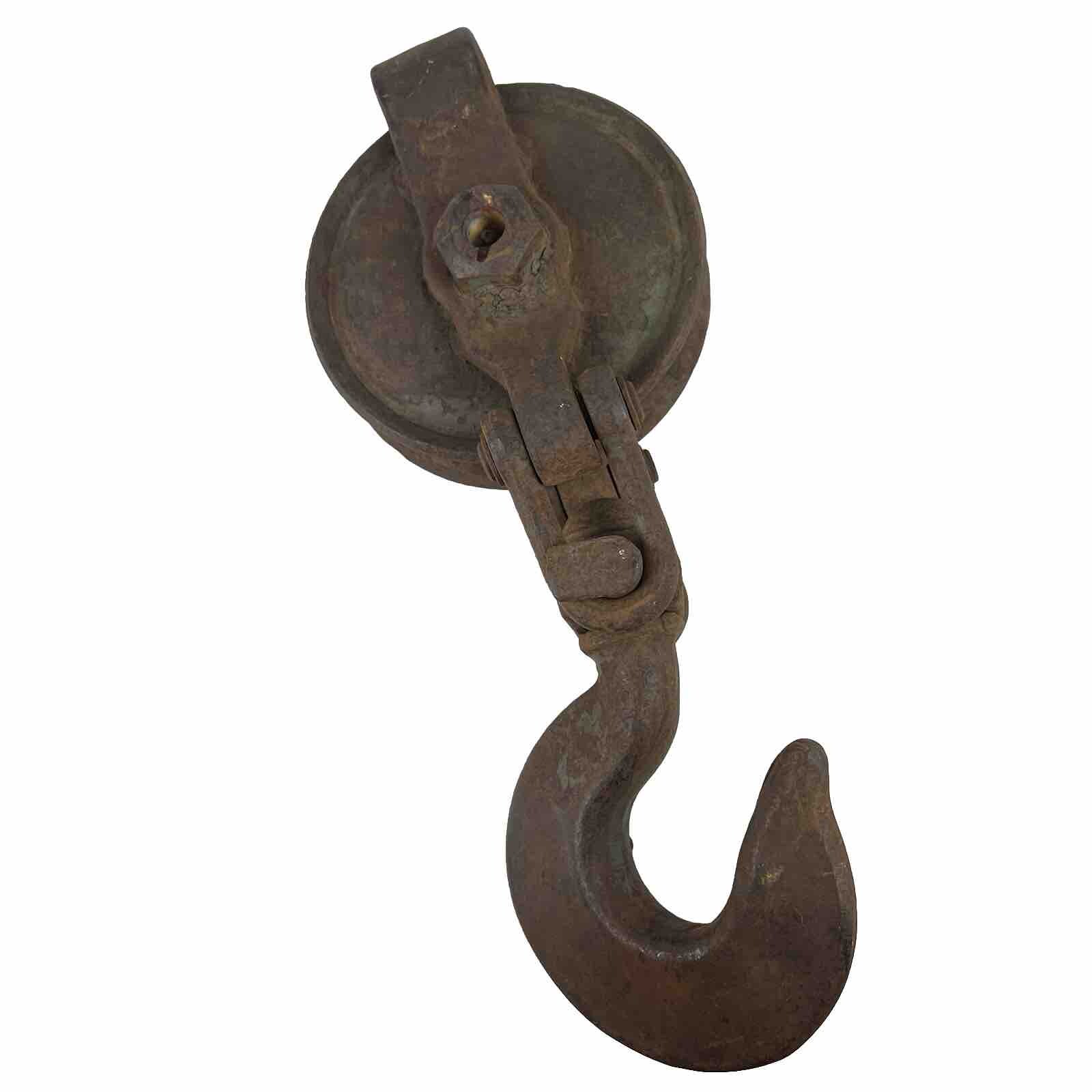 Antique Snatch Block Pulley with Swing Away Hook 21″