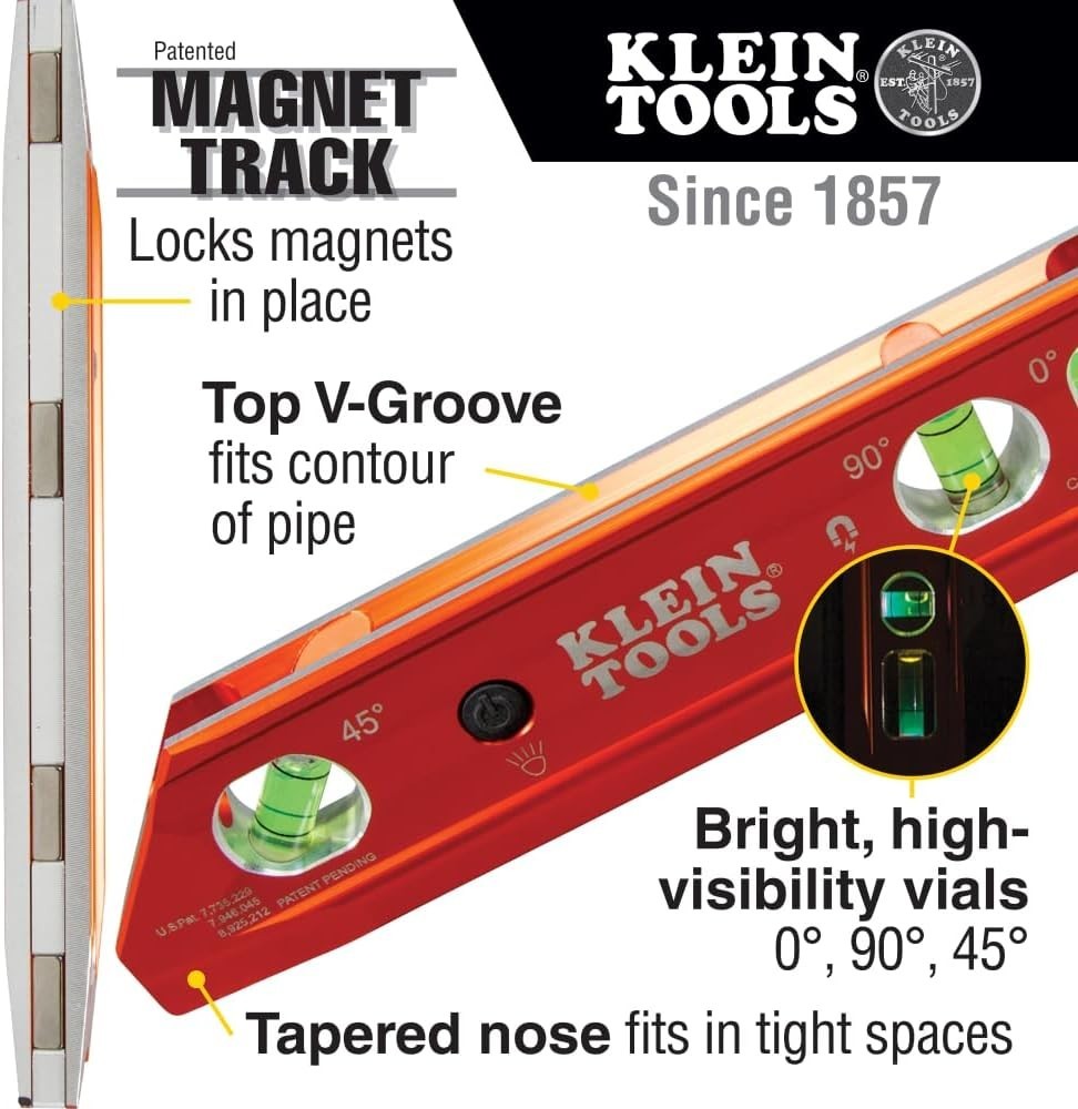 9-Inch High-Visibility Torpedo Level with Bright LED Vials and Rare-Earth Magnet